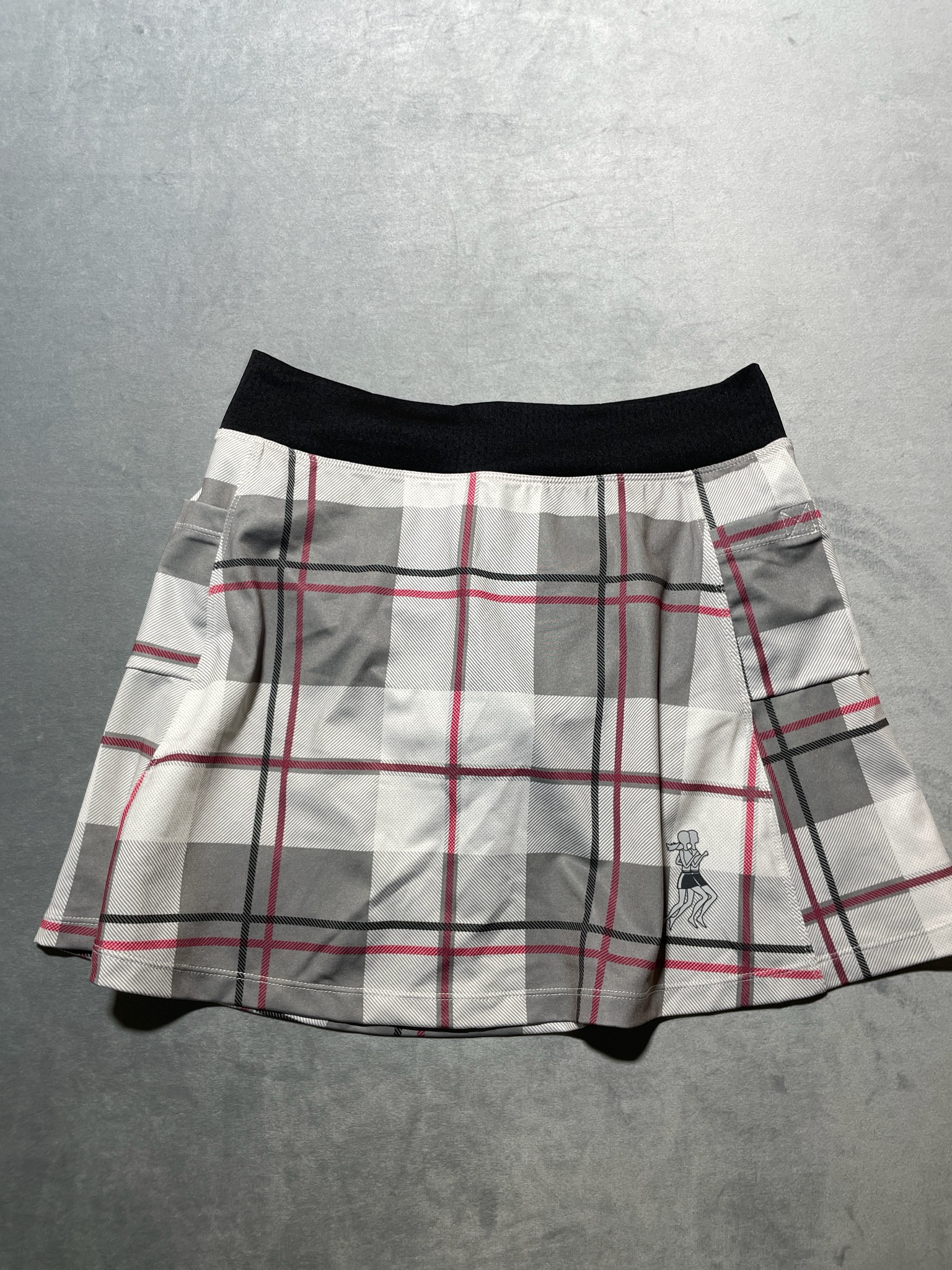 Grey and White Plaid Polyester-Spandex Skirt