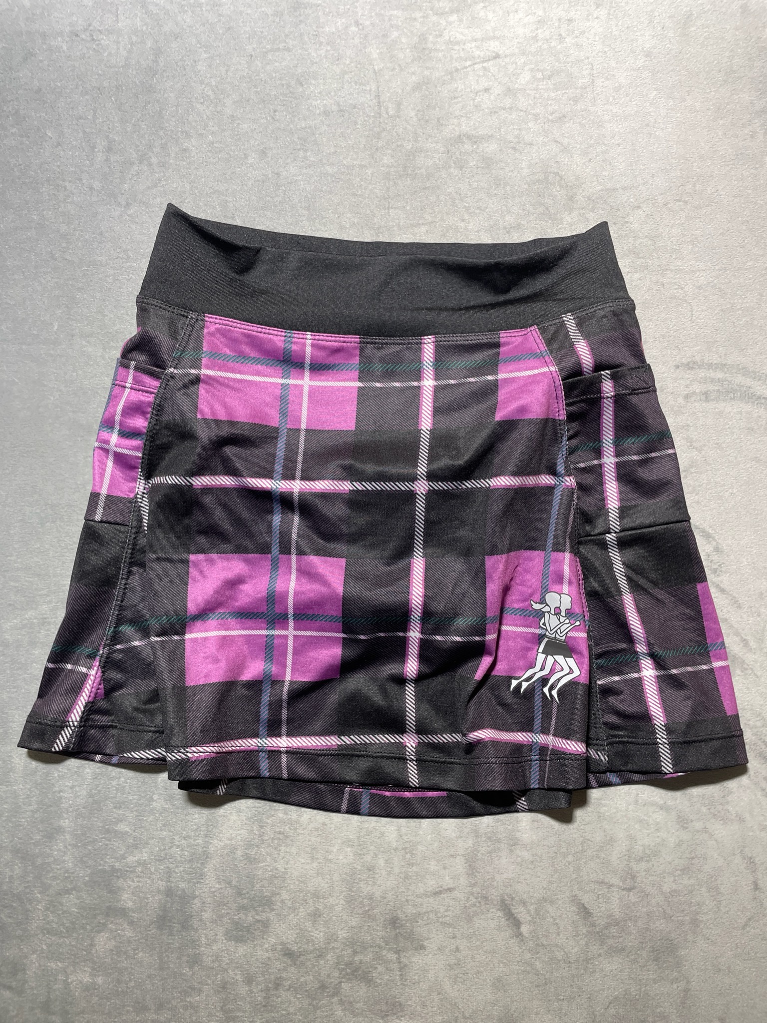 RunningSkirts Black Purple Plaid Polyester-Spandex Skirt