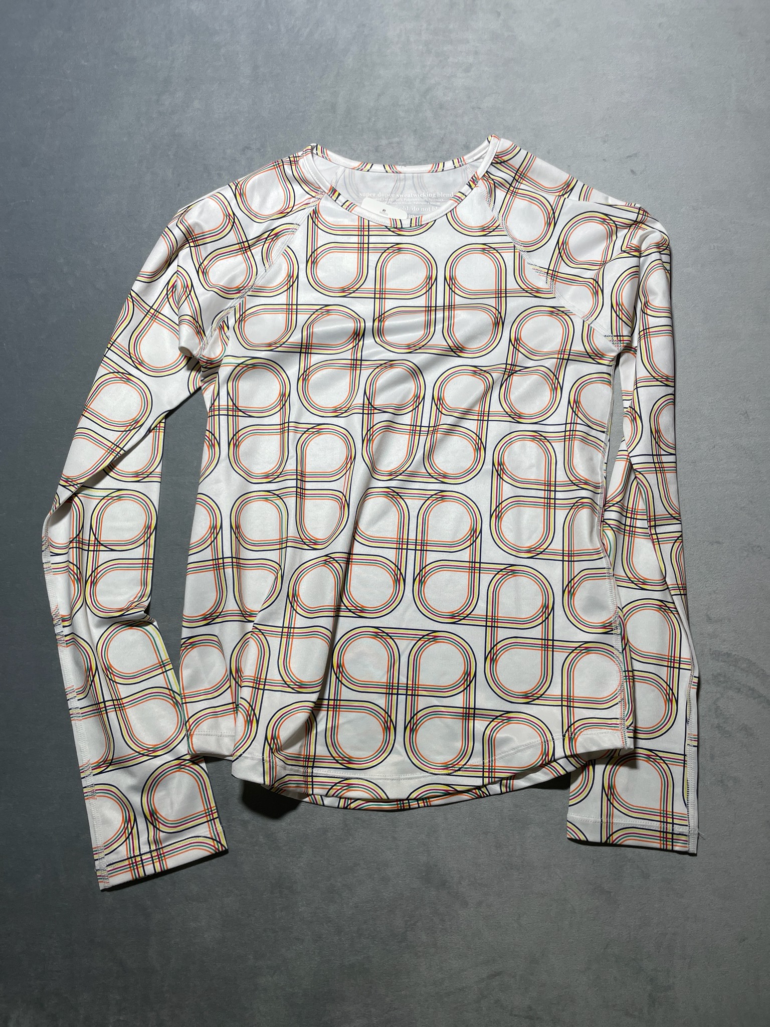 RunningSkirts White Retro Geometric Polyester-Spandex Long Sleeve Top