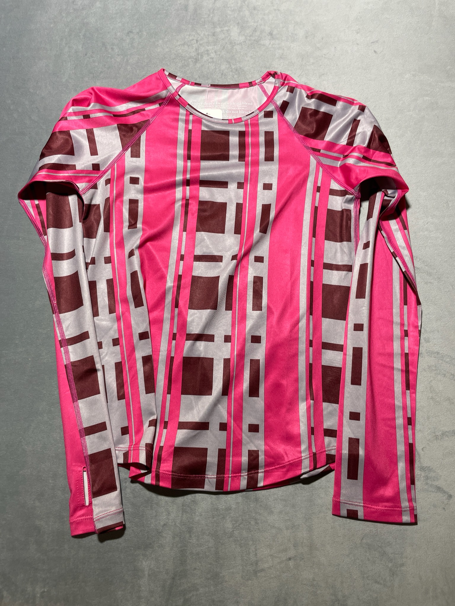 RunningSkirts Bright Pink Geometric Polyester-Spandex Long Sleeve Top