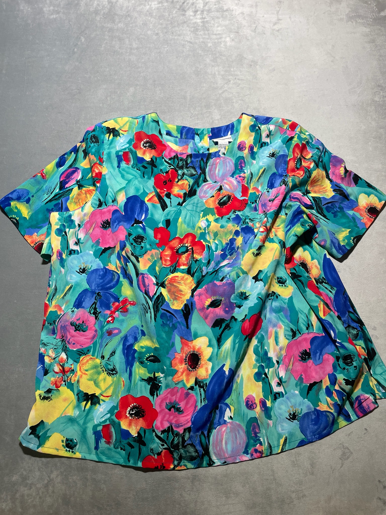 Alfred Dunner Turquoise Floral Polyester Blouse Size 22W