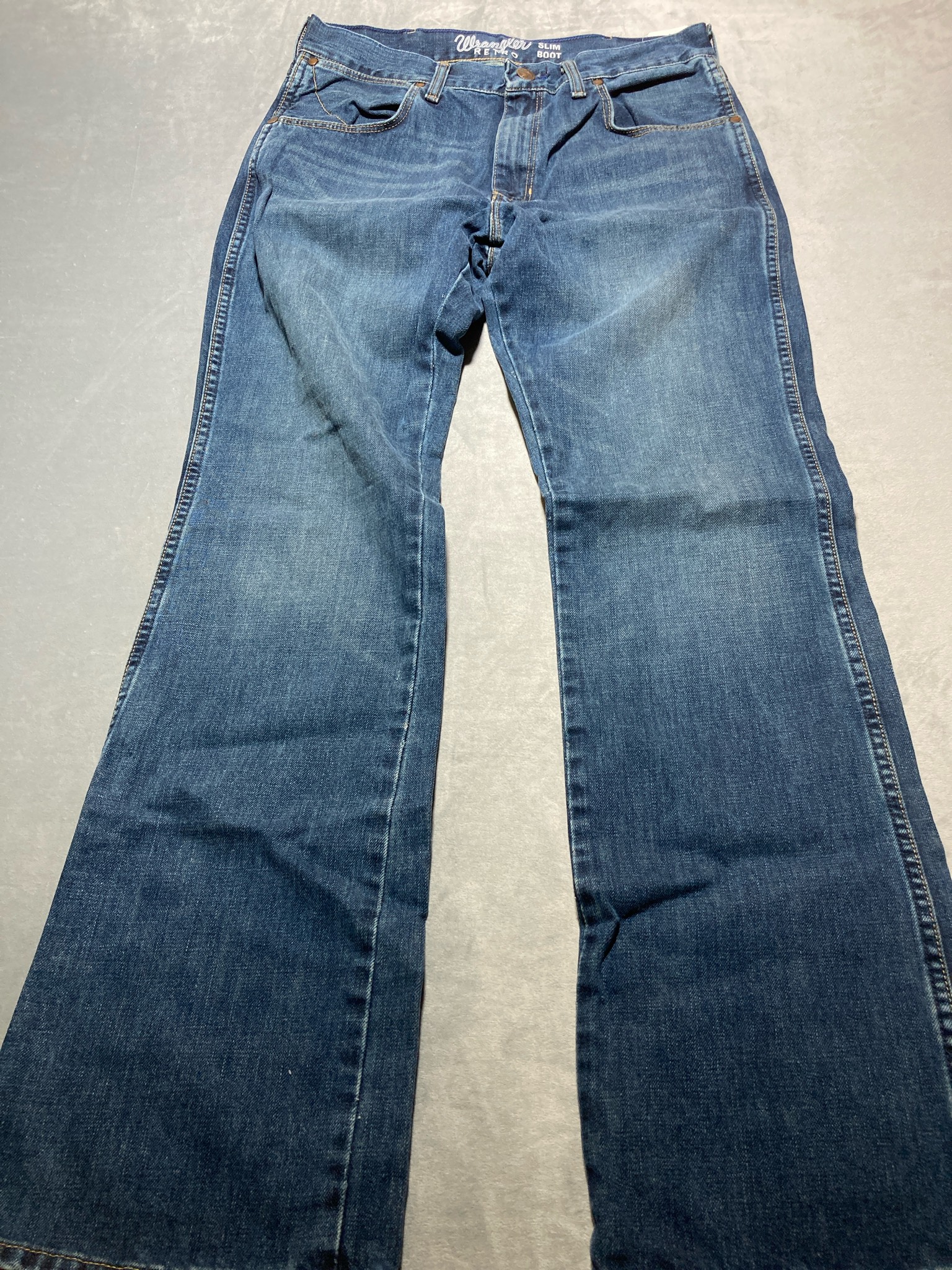 Wrangler retro blue cotton slim boot cut jeans size 33x34