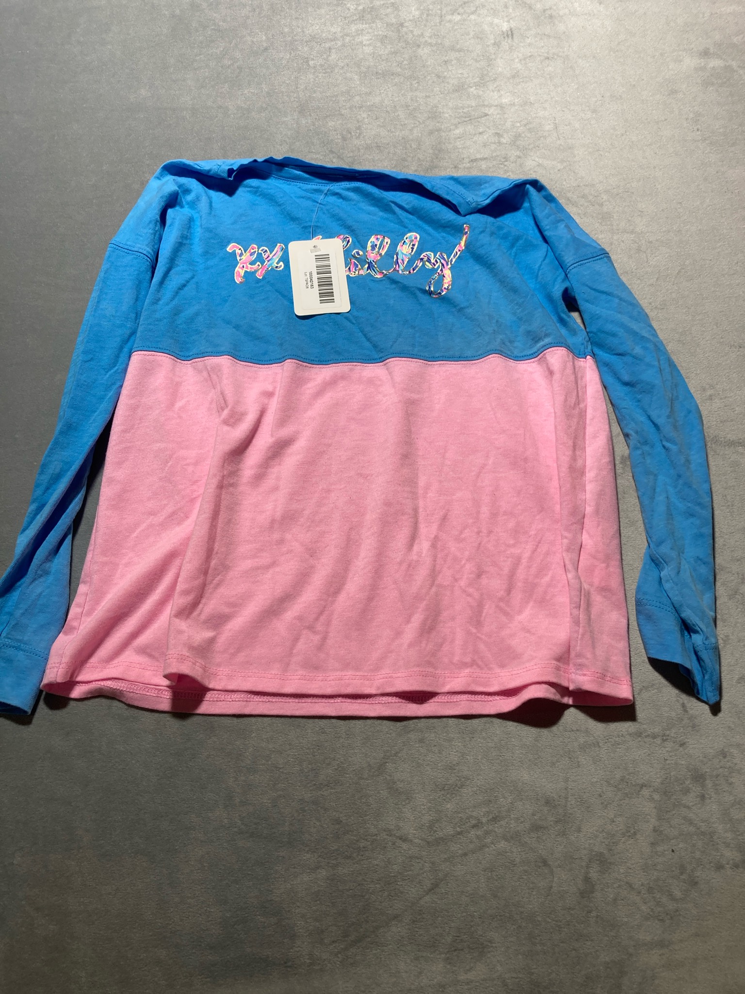 Lily Pulitzer blue and pink graphic long sleeve shirt size large