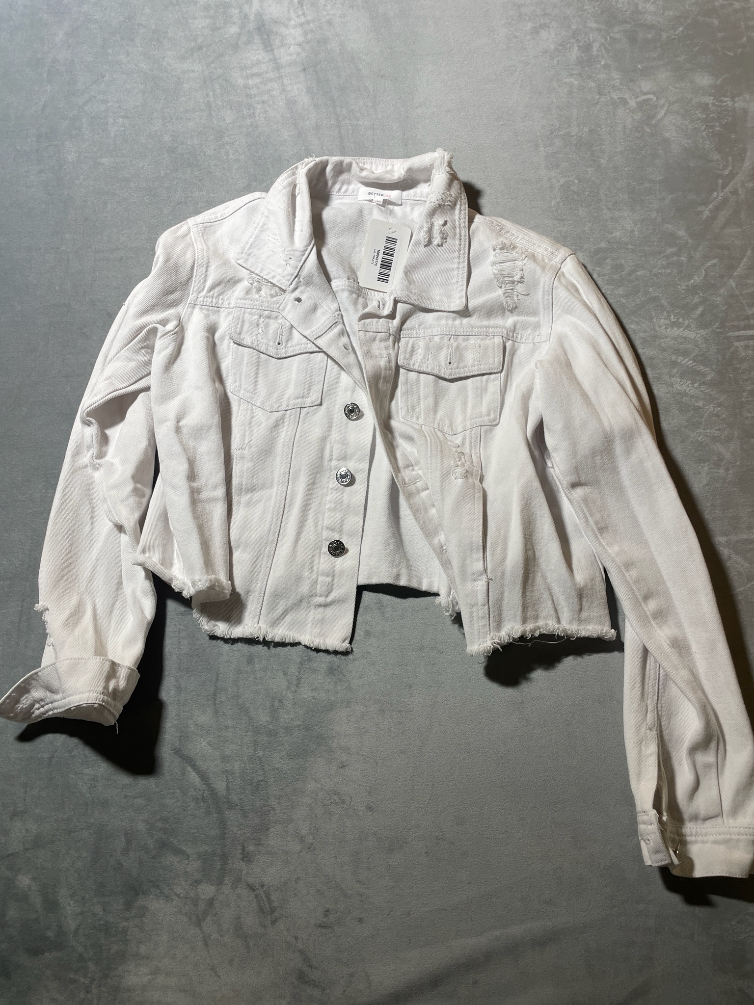 Better Be White Cotton Blend Cropped Denim Jacket Size L