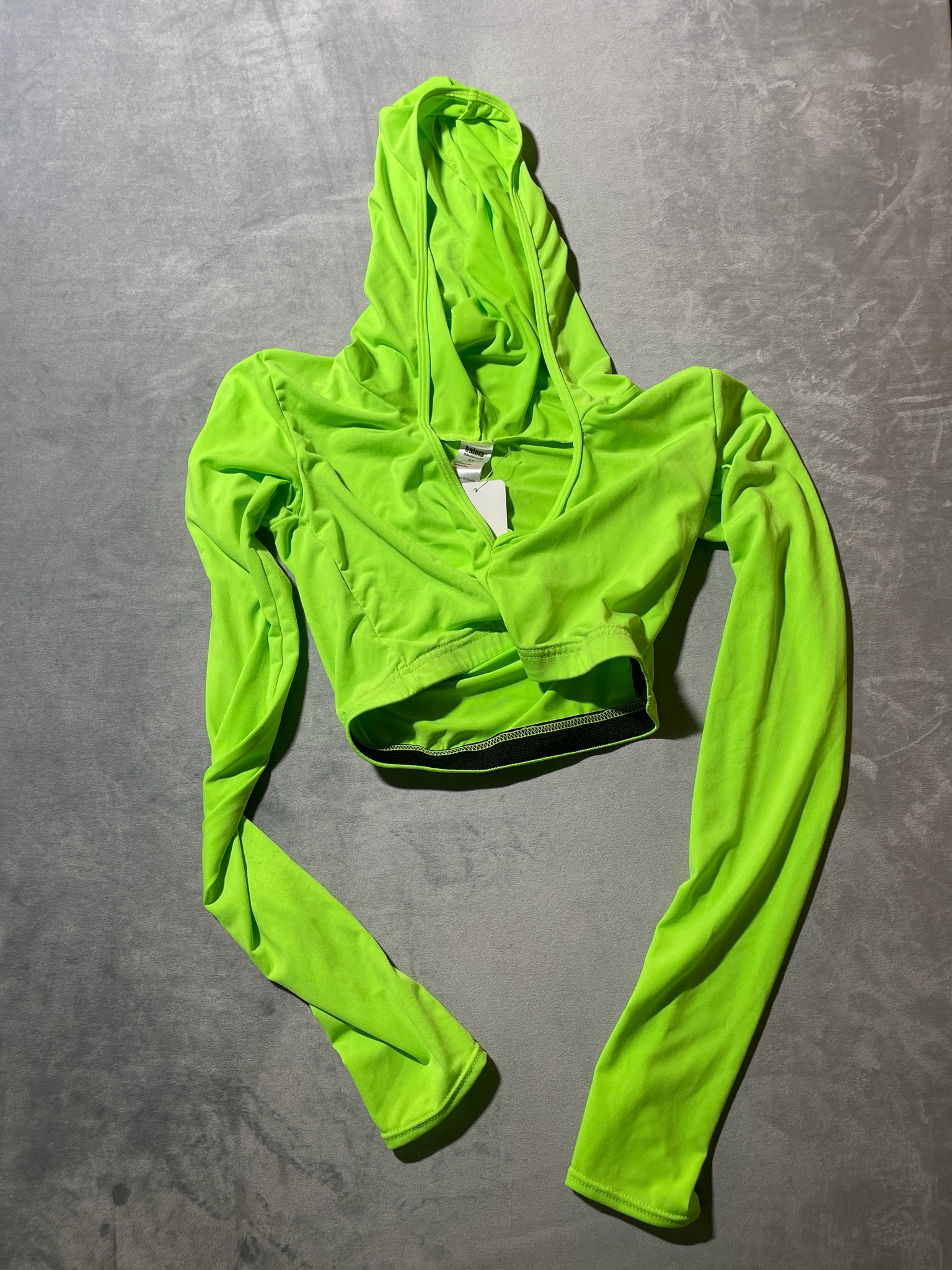 Balera Neon Green Polyester-Spandex Cropped Hooded Top Size SA