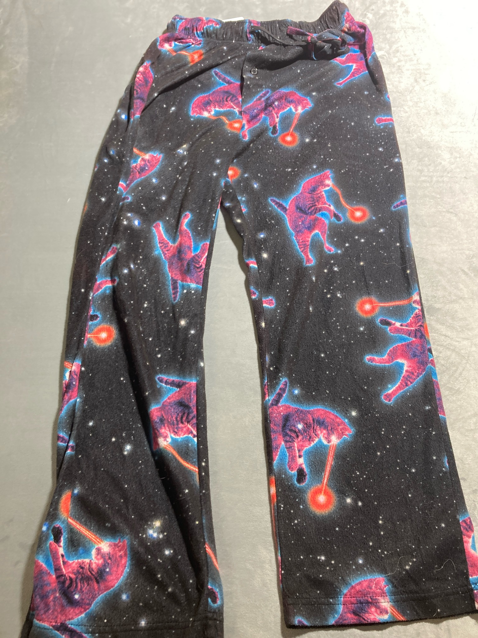 Black Neon Cat Print Knit Pajama Pants
