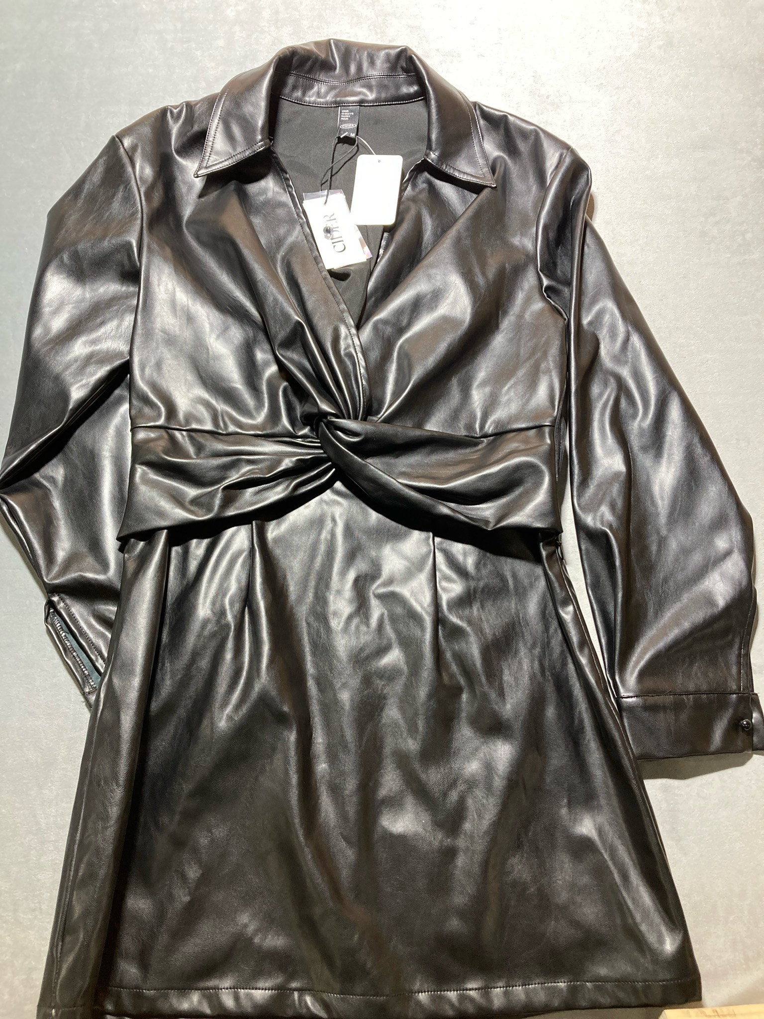 CIDER Black Faux Leather Dress Size M