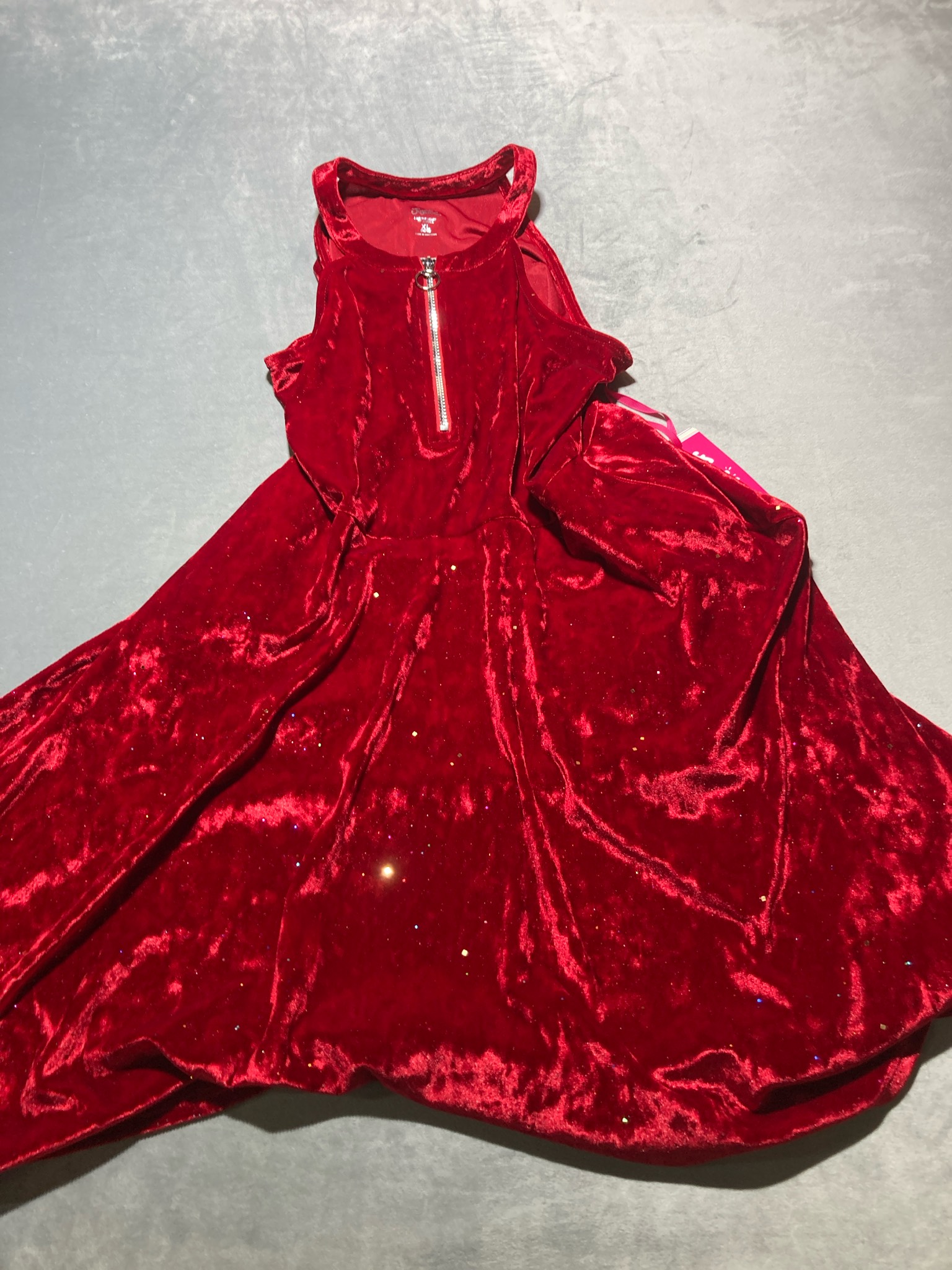 Justice Red sparkly Velvet polyester blend Dress size 16/18 NWT