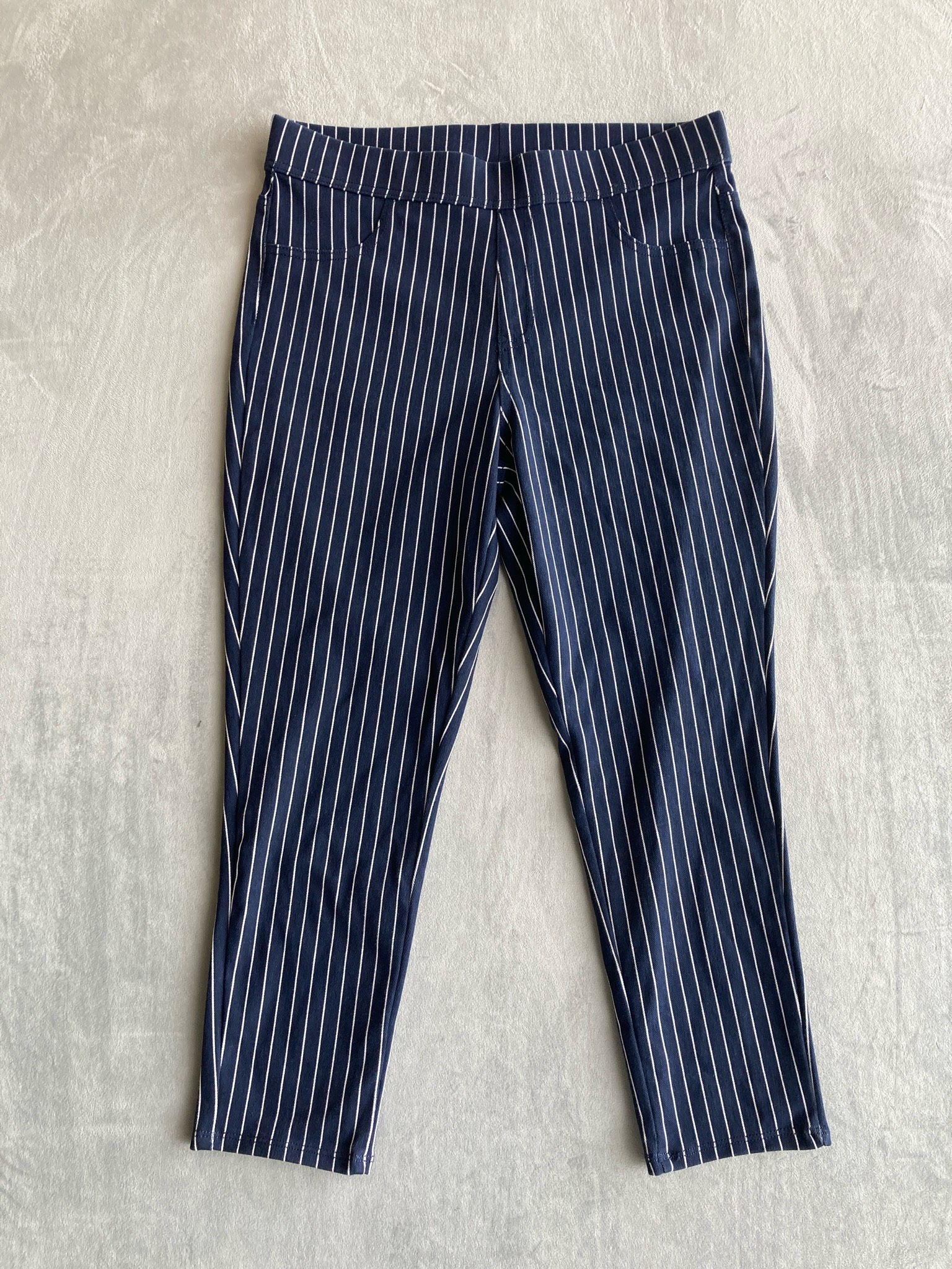 Time and Tru Navy Pinstripe Stretch Knit Pants Size L (12-14)