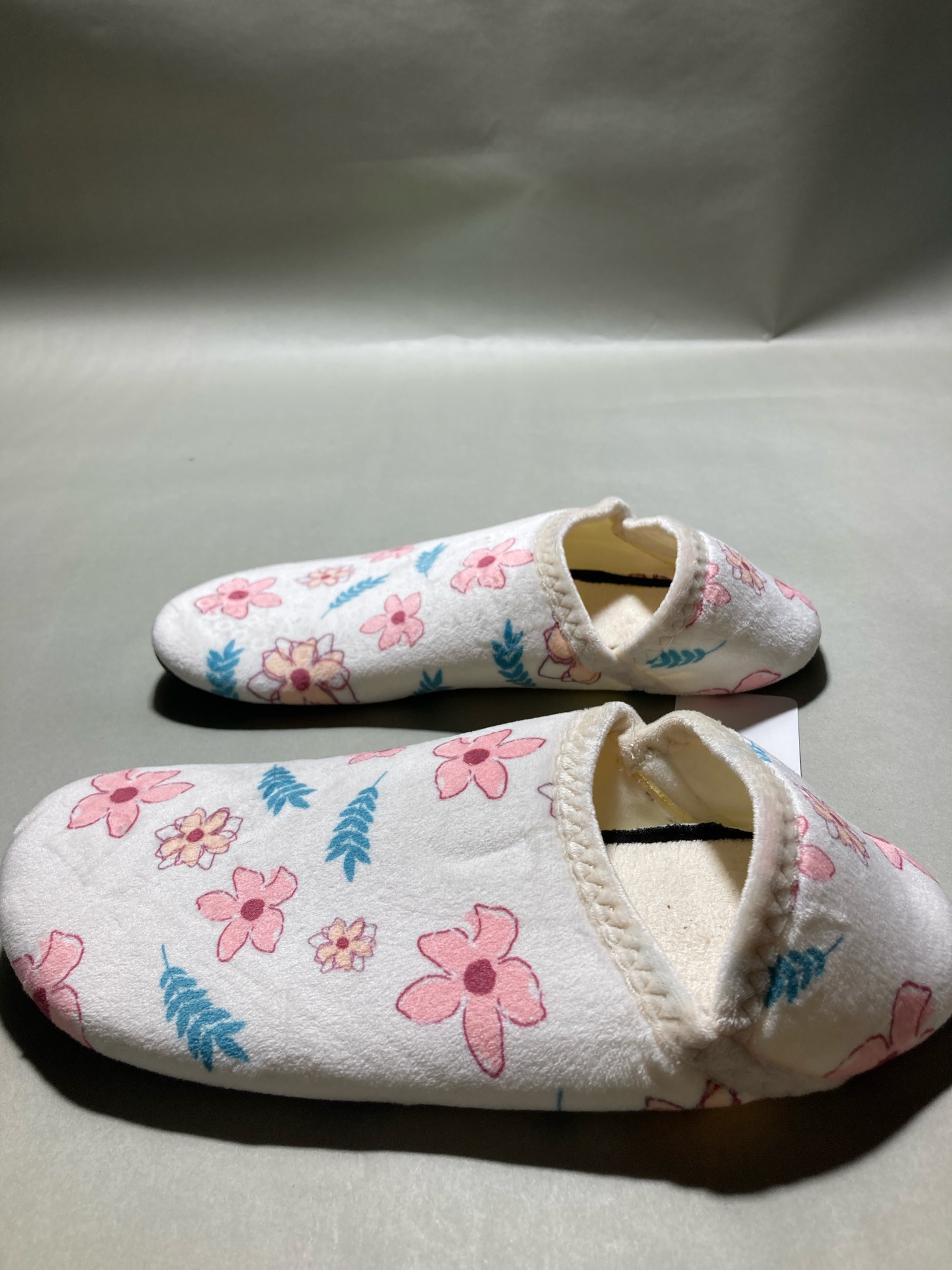 White Pink Blue Floral Fabric Slippers