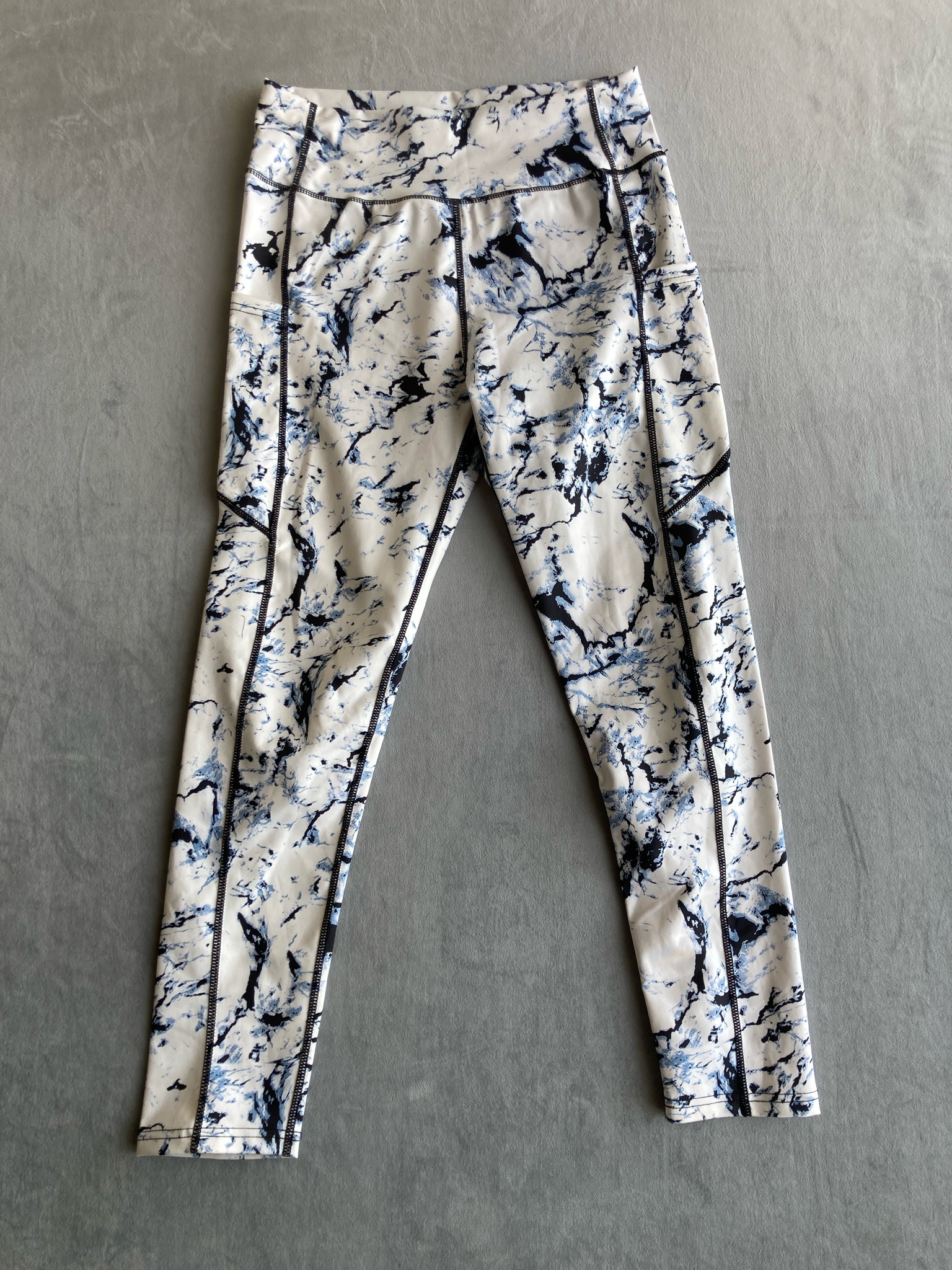 White Marble Polyester-Blend Leggings Size Large