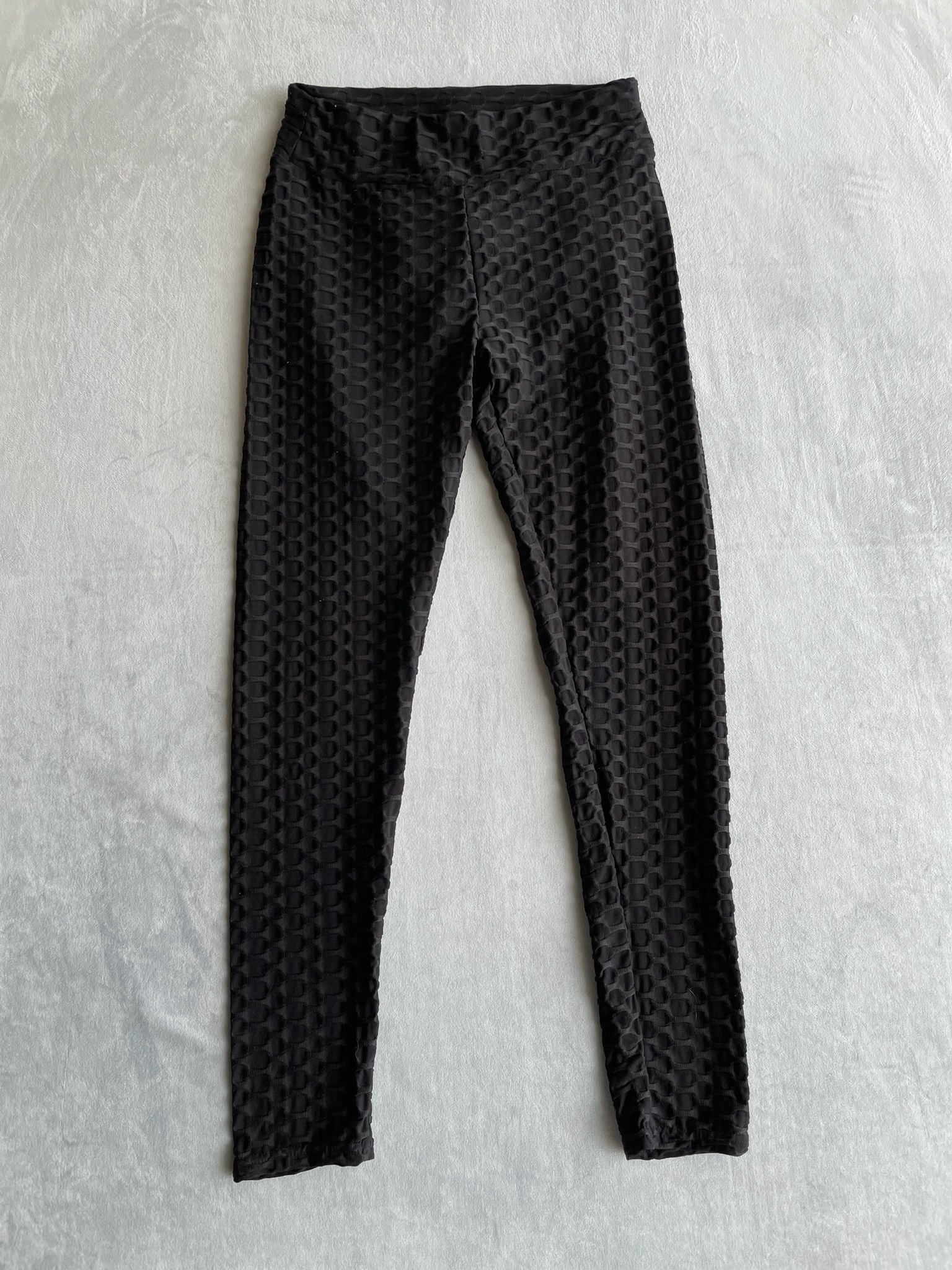 Black Honeycomb Polyester-Spandex Leggings Size Large