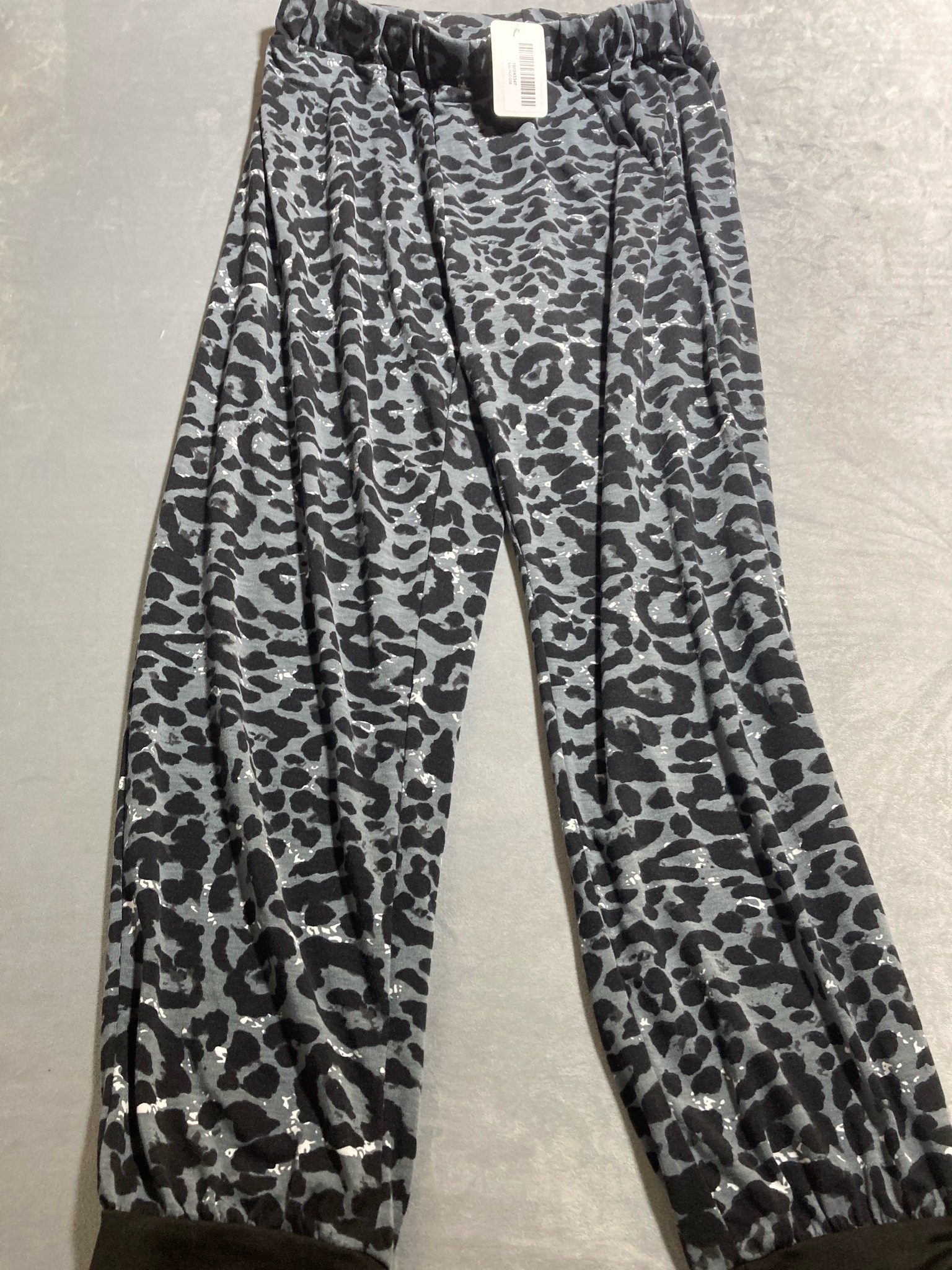 Gray Leopard Print Knit Jogger Pants