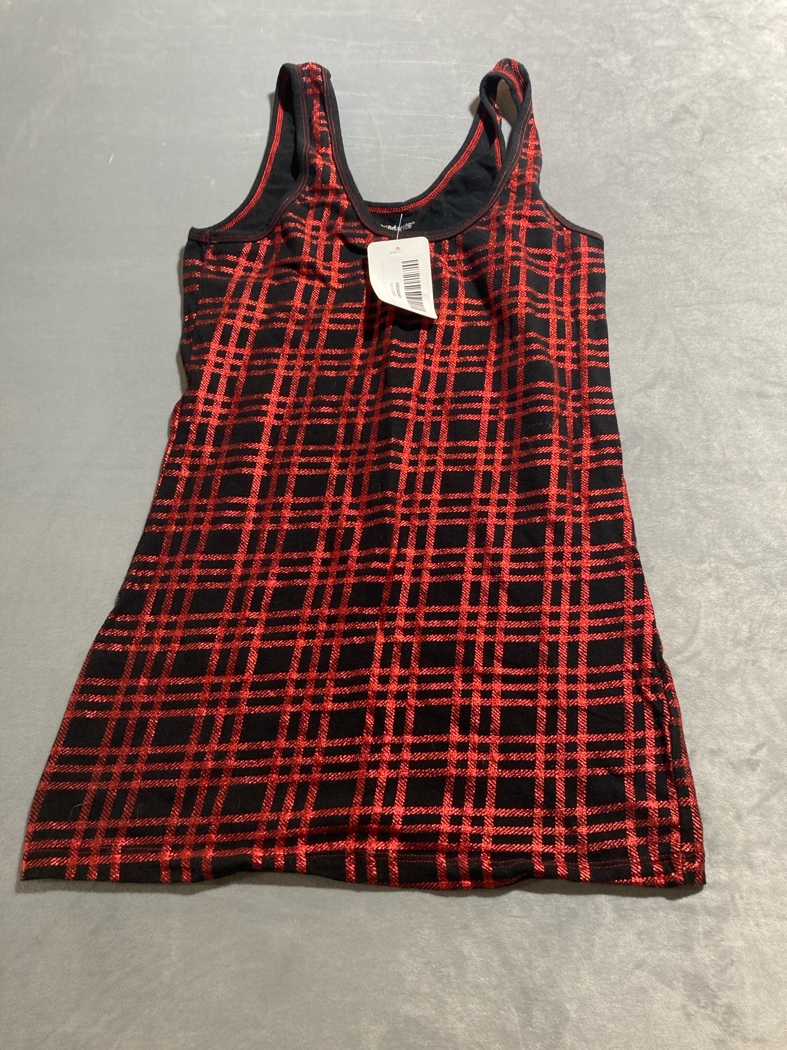 Black Red Metallic Plaid Knit Tank Top