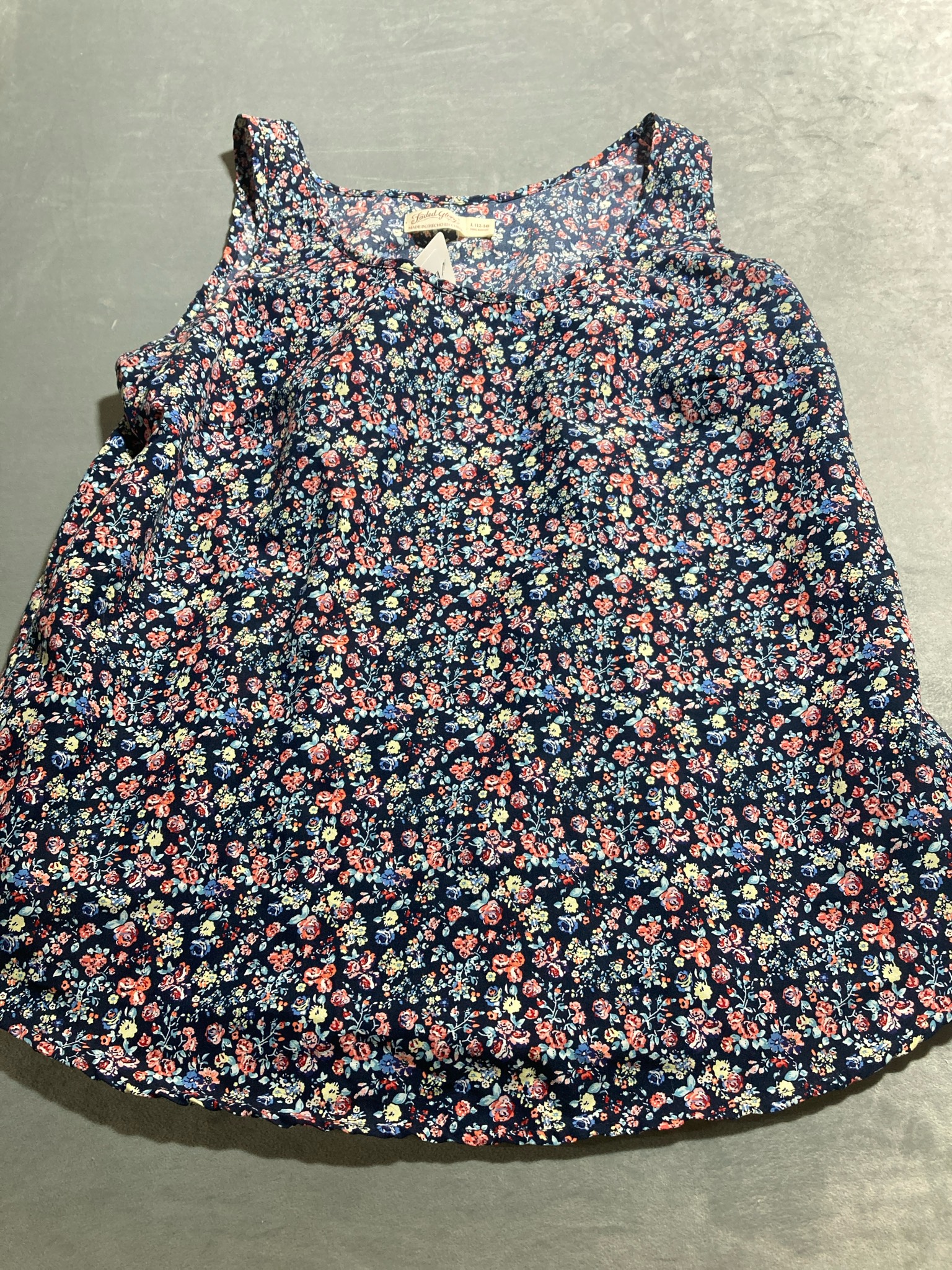Faded Glory Navy Ditsy Floral Lightweight Woven Camisole Size L (12-14)