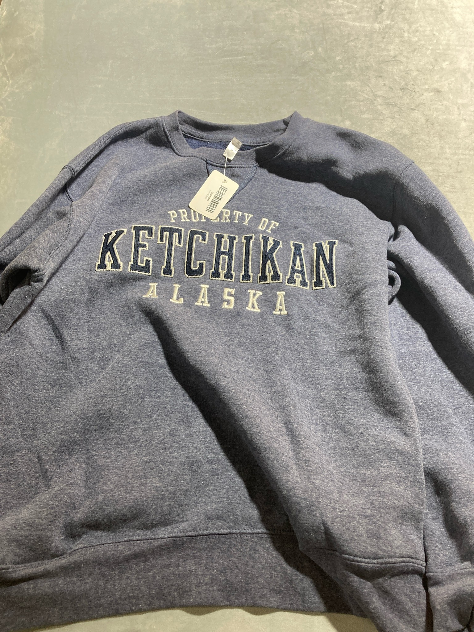 Heather Navy Cotton-Blend Crewneck Sweatshirt Size M