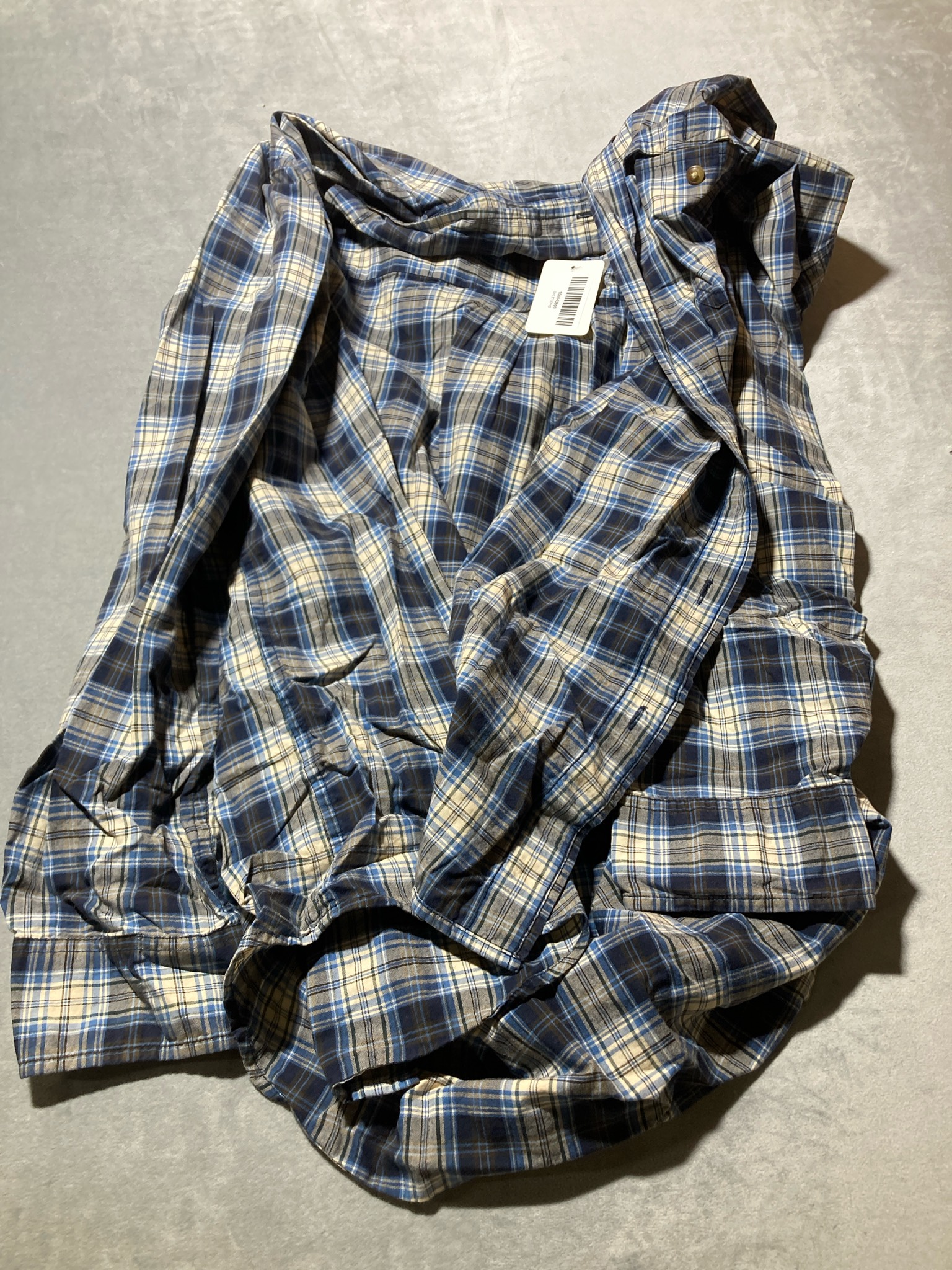 Blue Cream Gray Plaid Button-Up Shirt