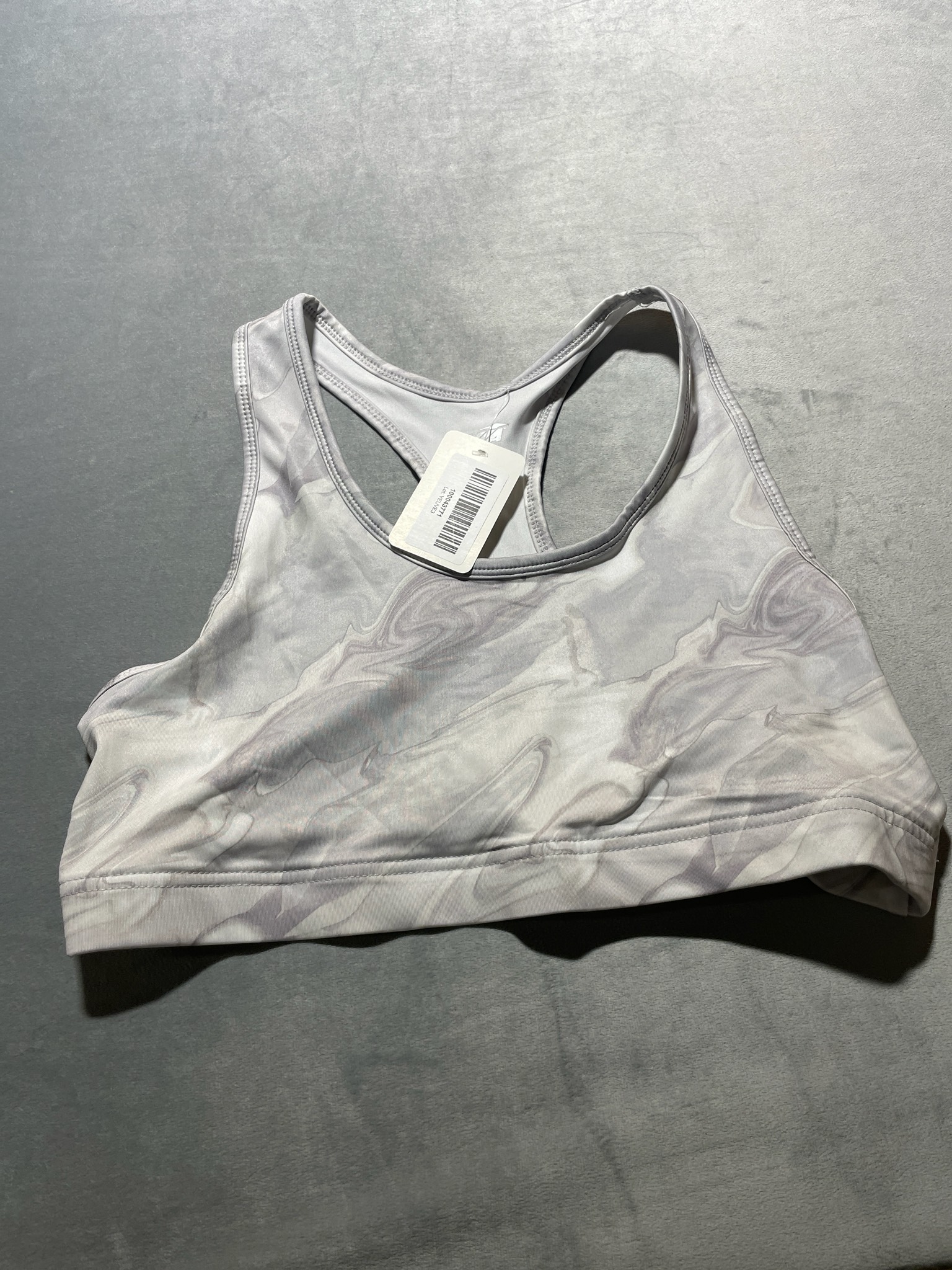 Light Gray Marble Print Stretch Knit Sports Bra