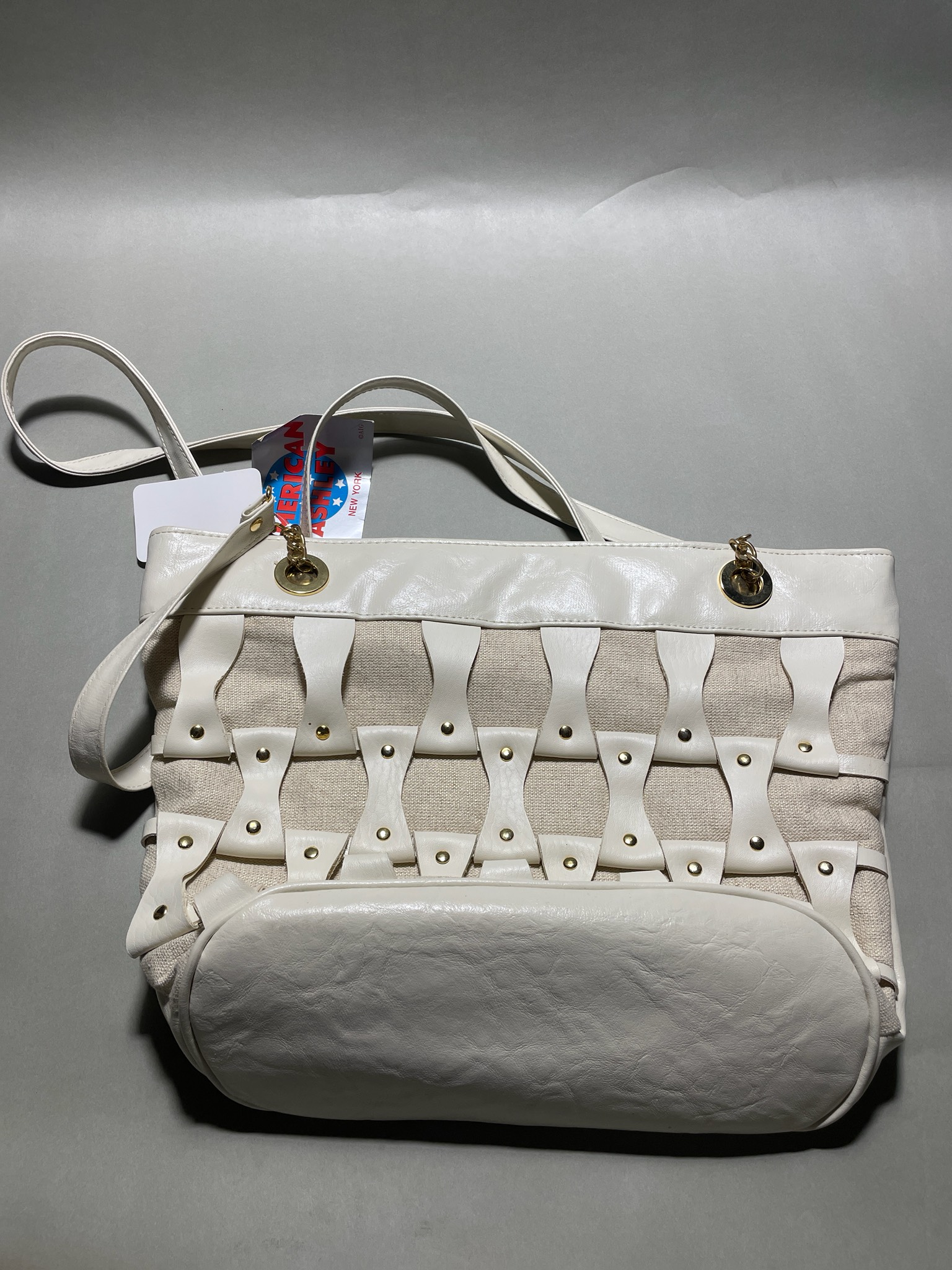 American Ashley Cream Woven Canvas Tote