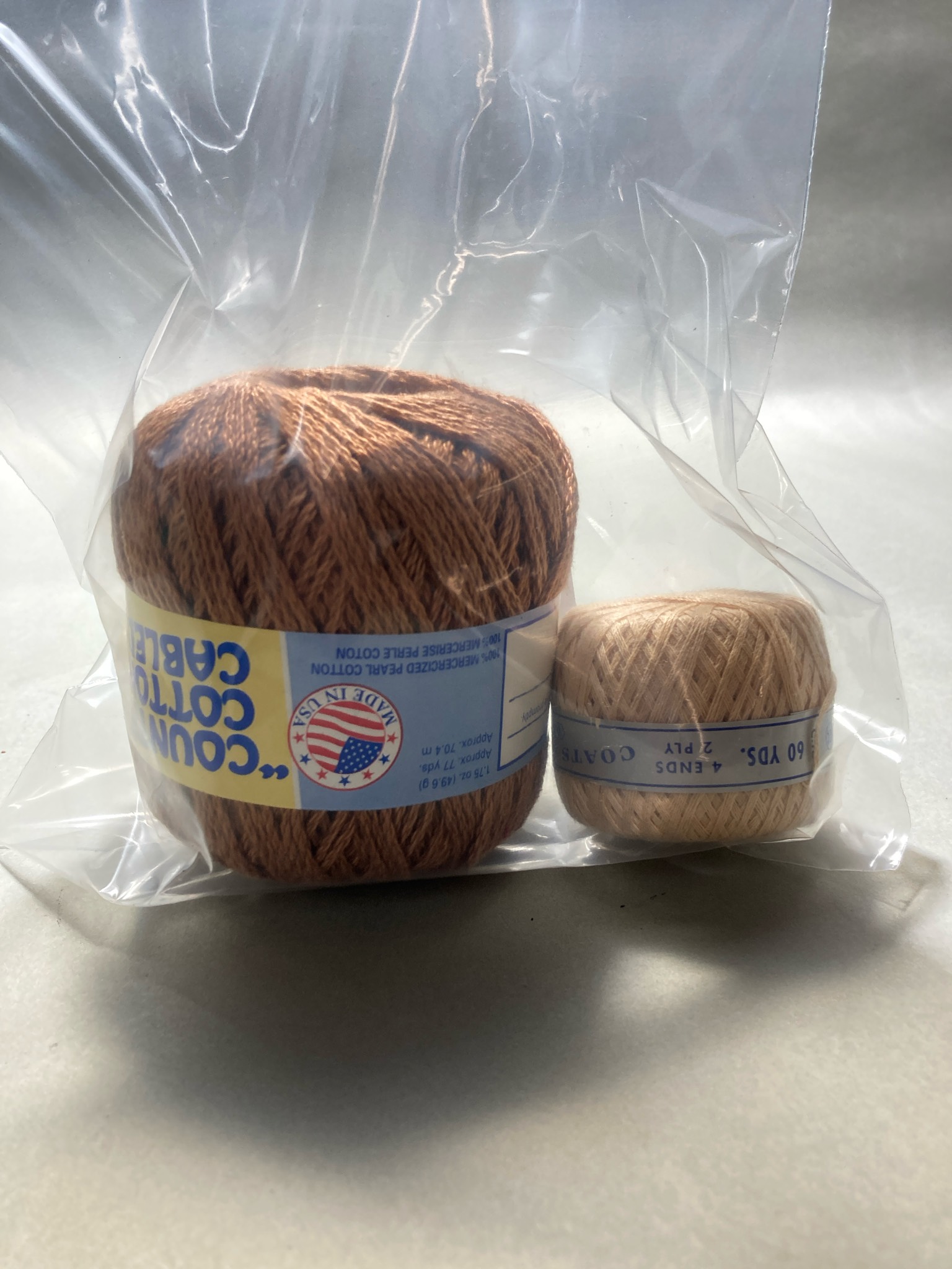 Copper Brown and Light Beige Pearl Cotton Thread Set Size 60 yds