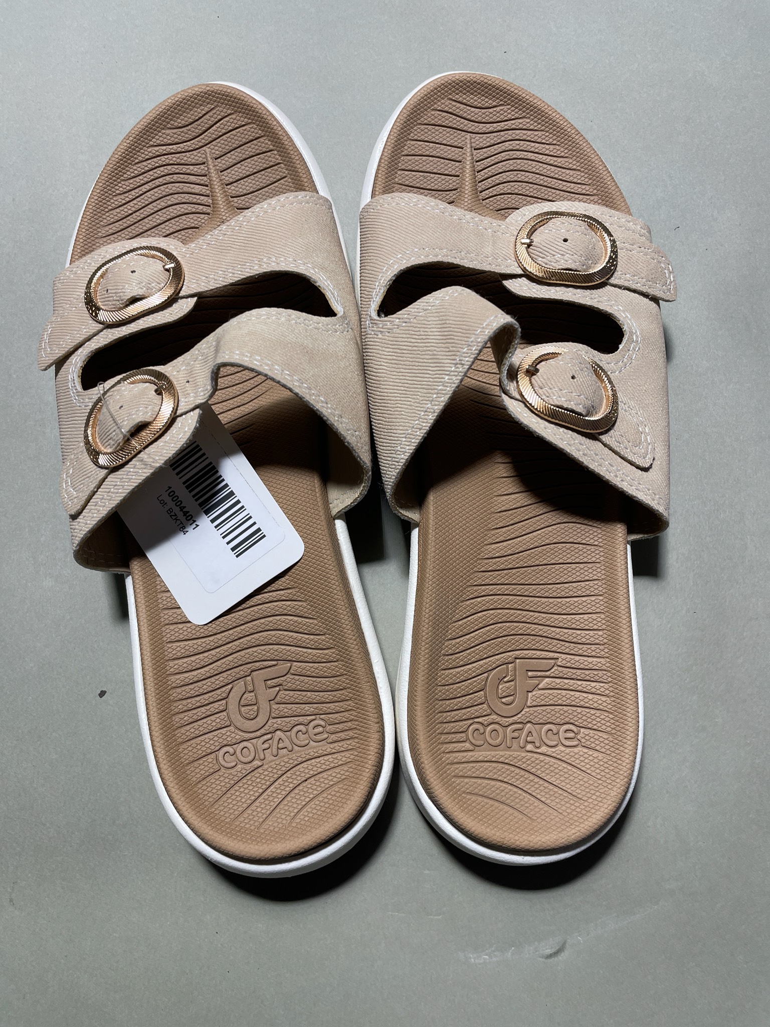 COFACE Beige Double-Strap Slide Sandals Size US9.5