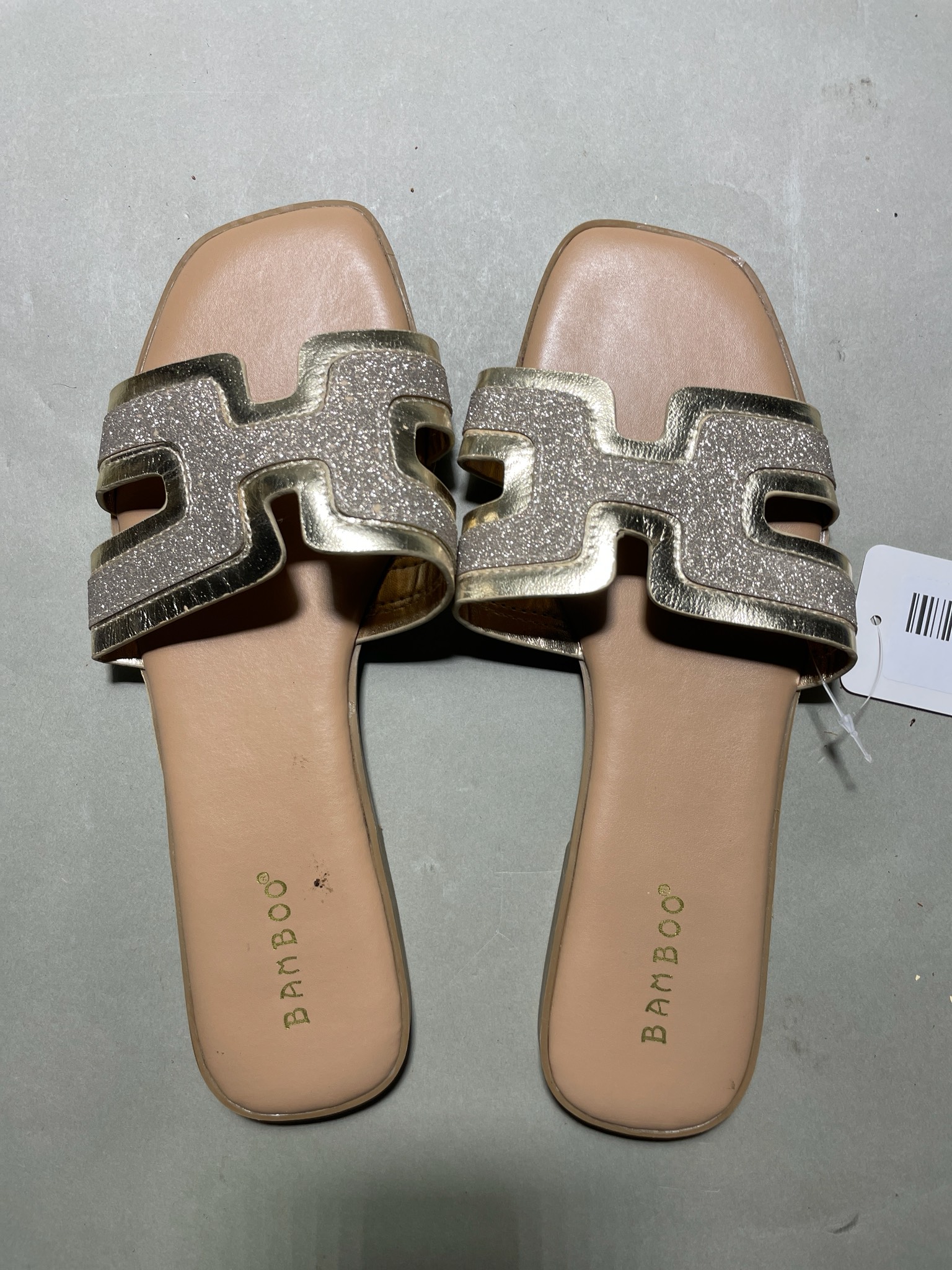 Bamboo Nude Metallic Glitter Slide Sandals Size 8.5