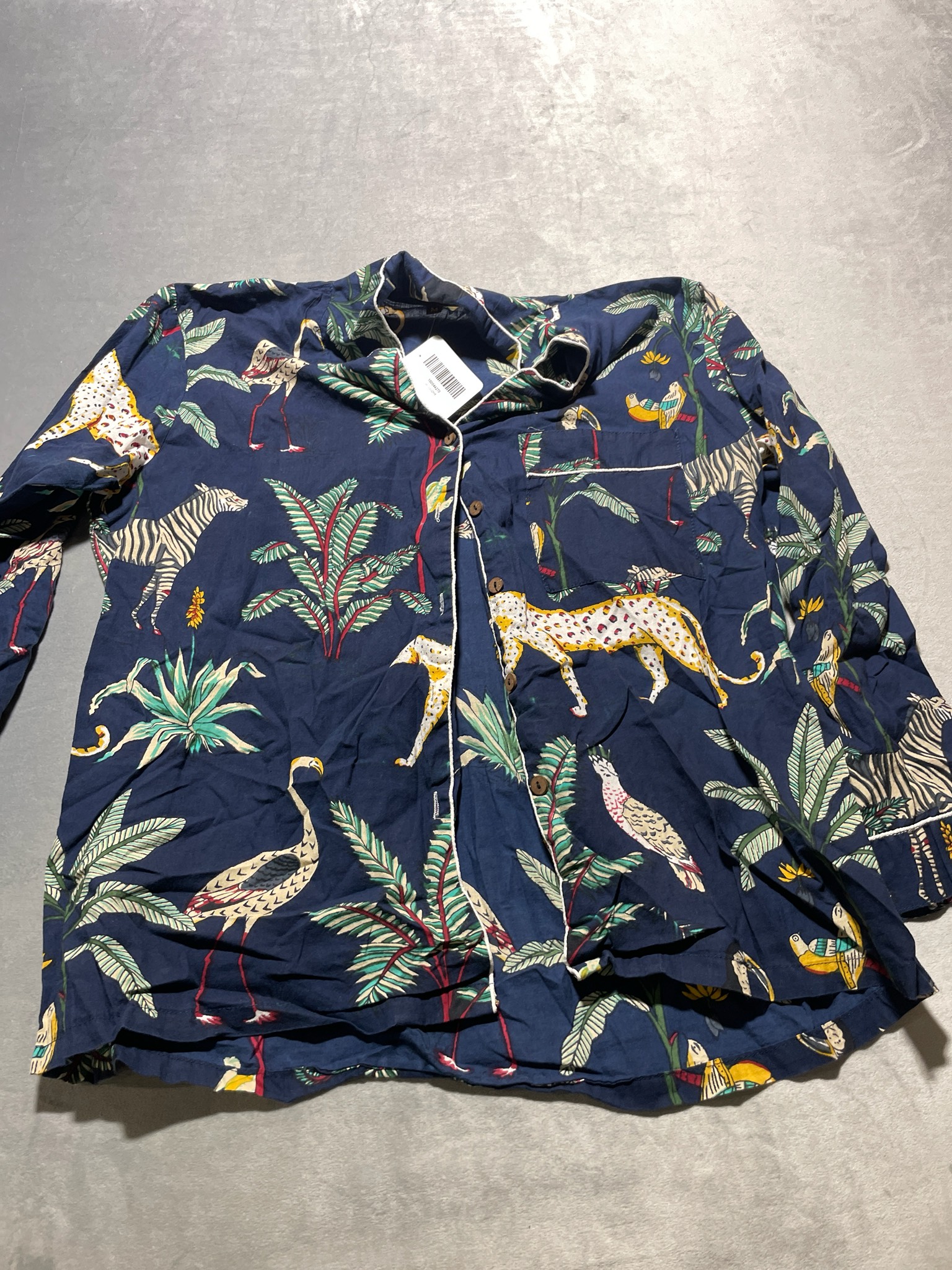 Navy Tropical Animal Print Woven Pajama Top