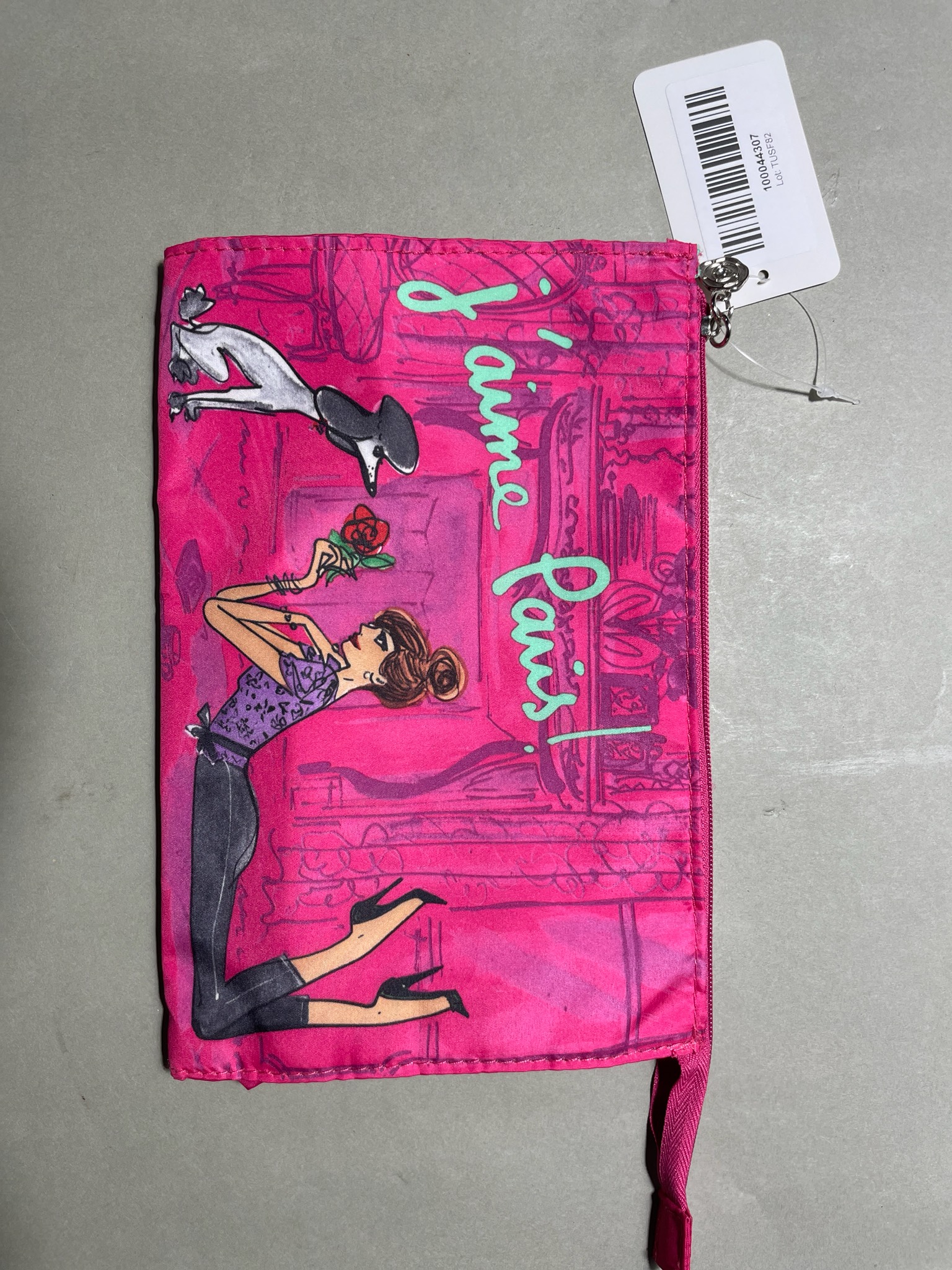 Fuchsia Paris Graphic Wristlet