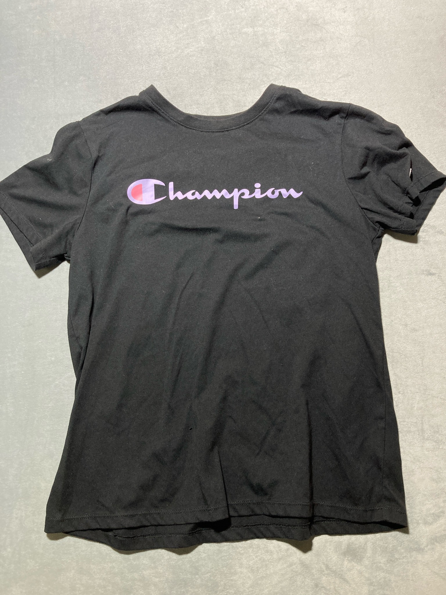 Champion Black Polyester-Cotton T-Shirt Size Small