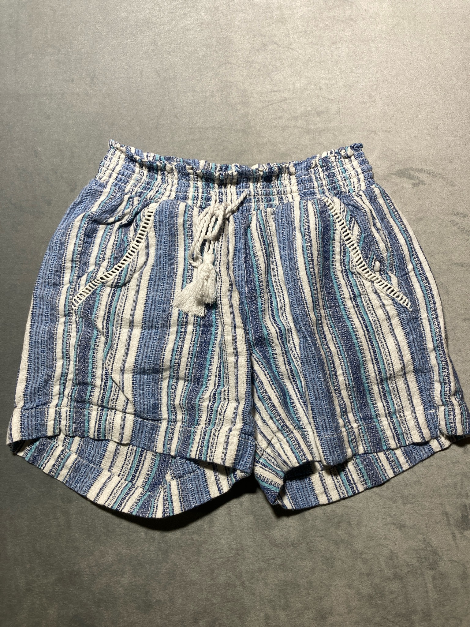 Briggs Blue White Striped Linen Blend Shorts Size XS
