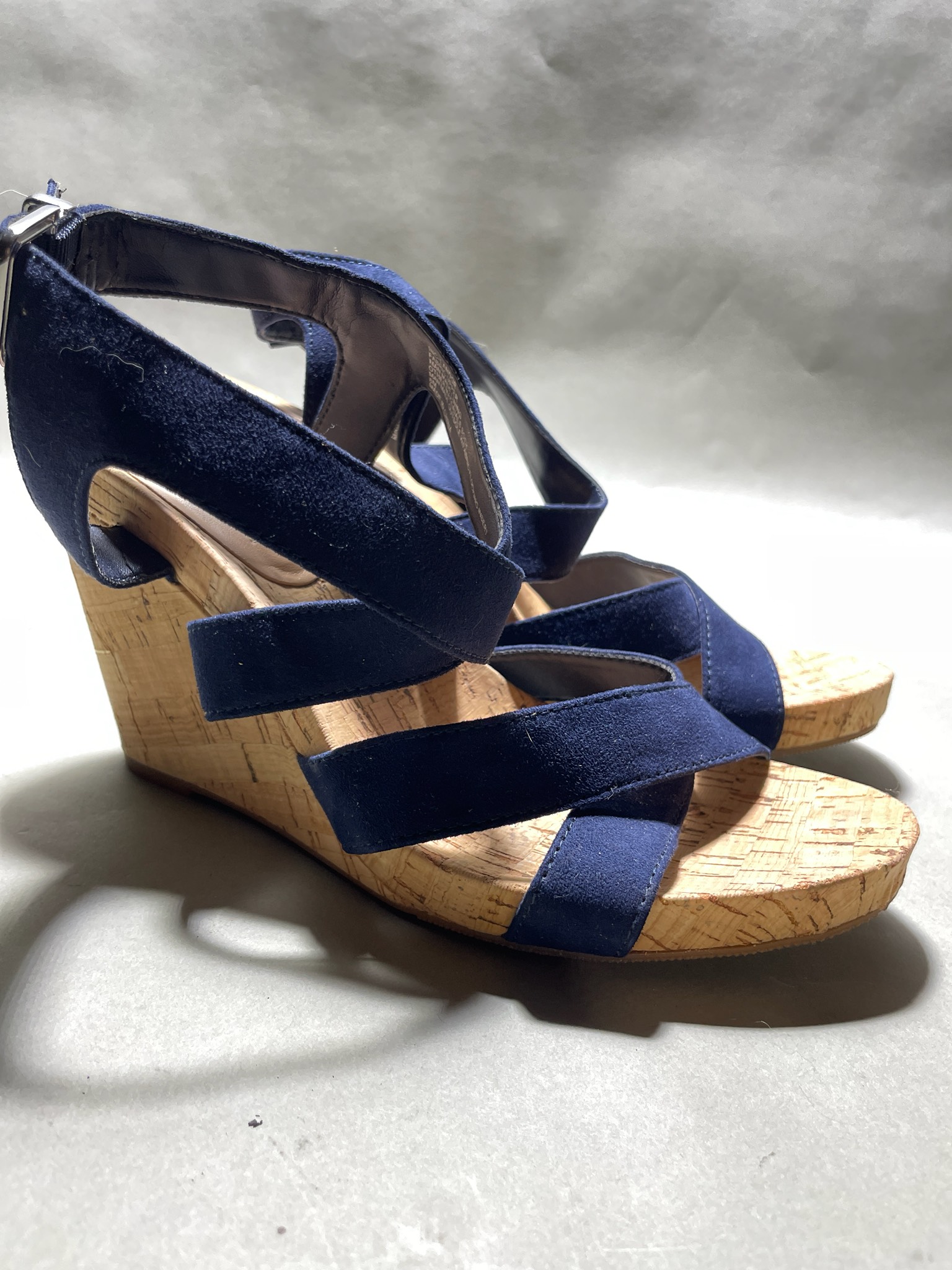 I.N.C. Navy Strappy Wedge Sandals Size 8M