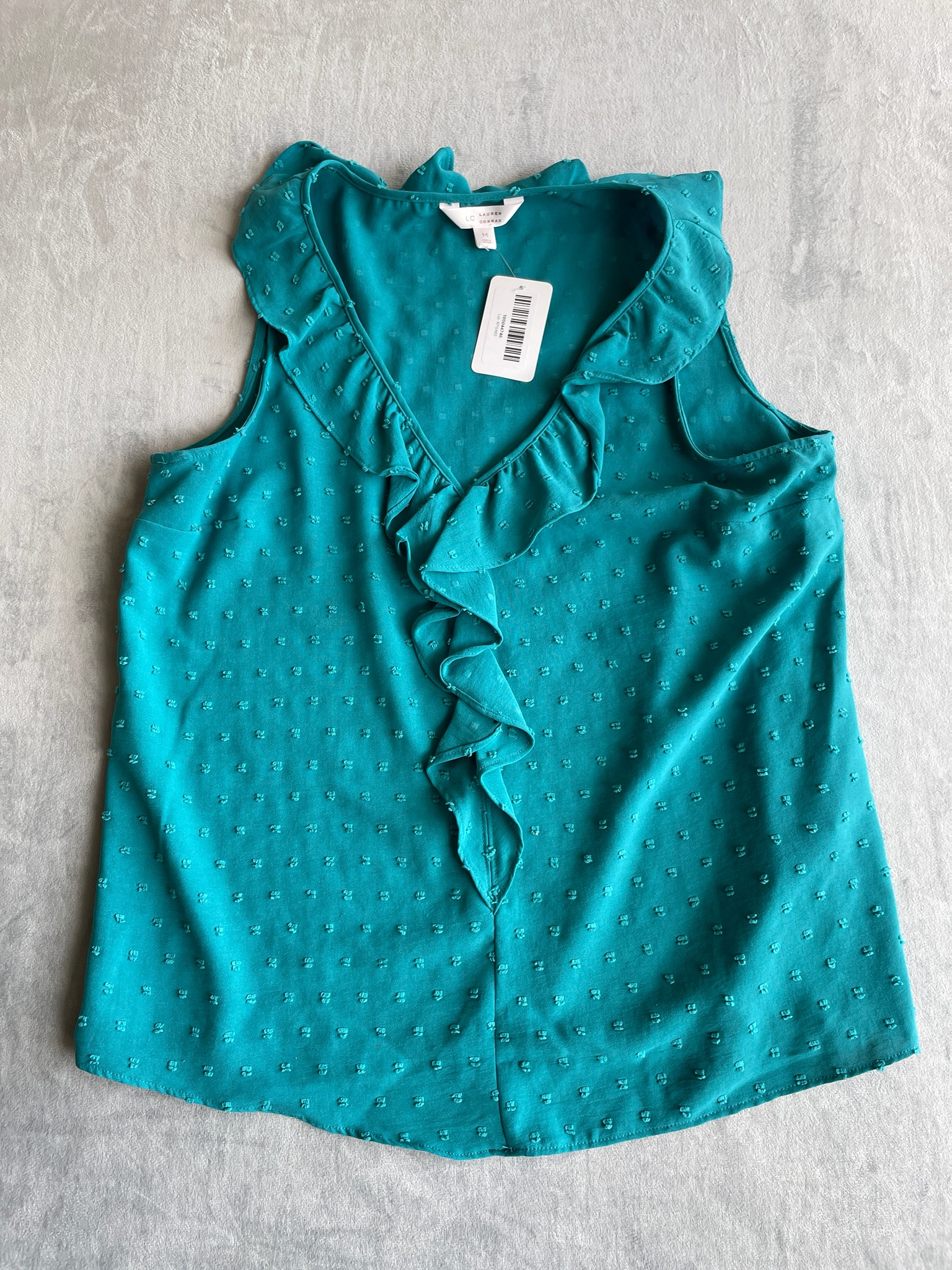 LC Lauren Conrad Teal Dotted-Swiss Woven Sleeveless Blouse Size M