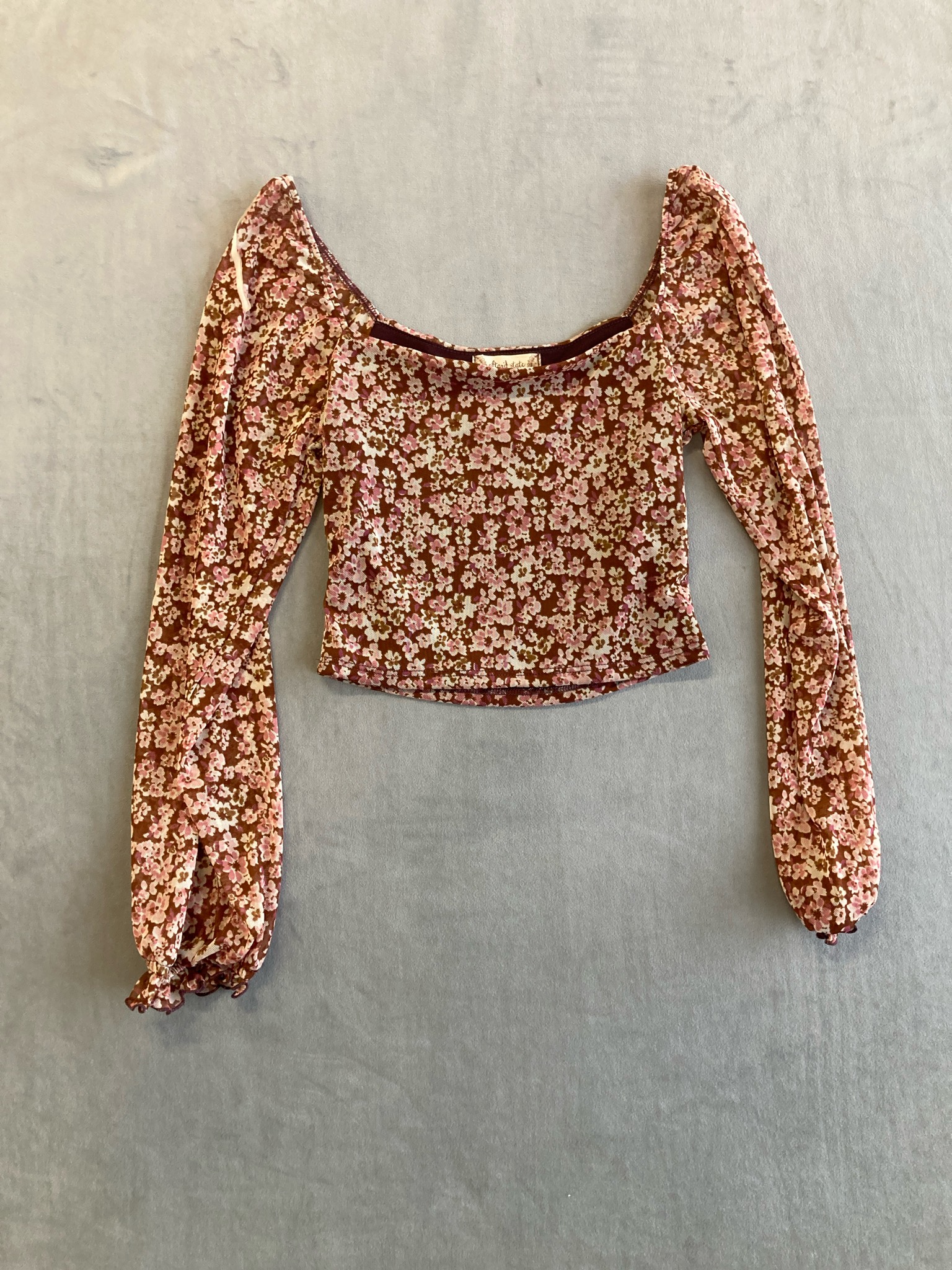 Altard State Brown Ditsy Floral Knit Long Sleeve Crop Top Size XS