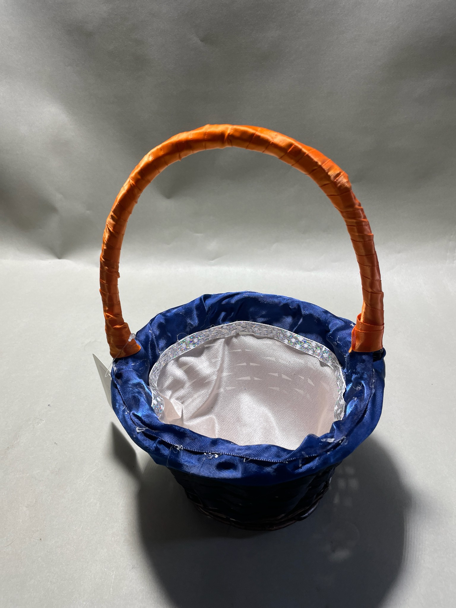 Blue Satin-Lined Wicker Basket