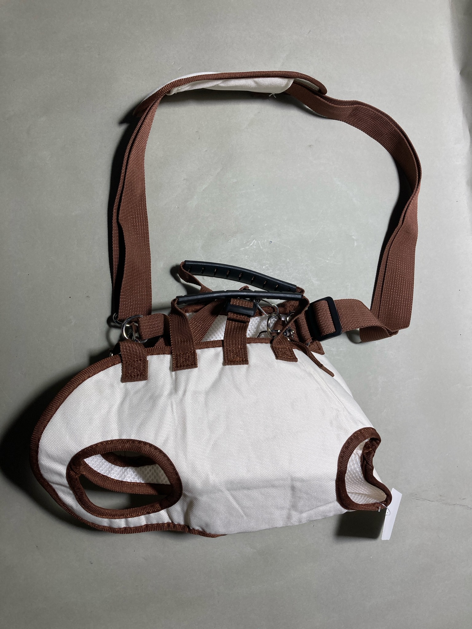 White and Brown Vest-Style Pet Harness Size Medium