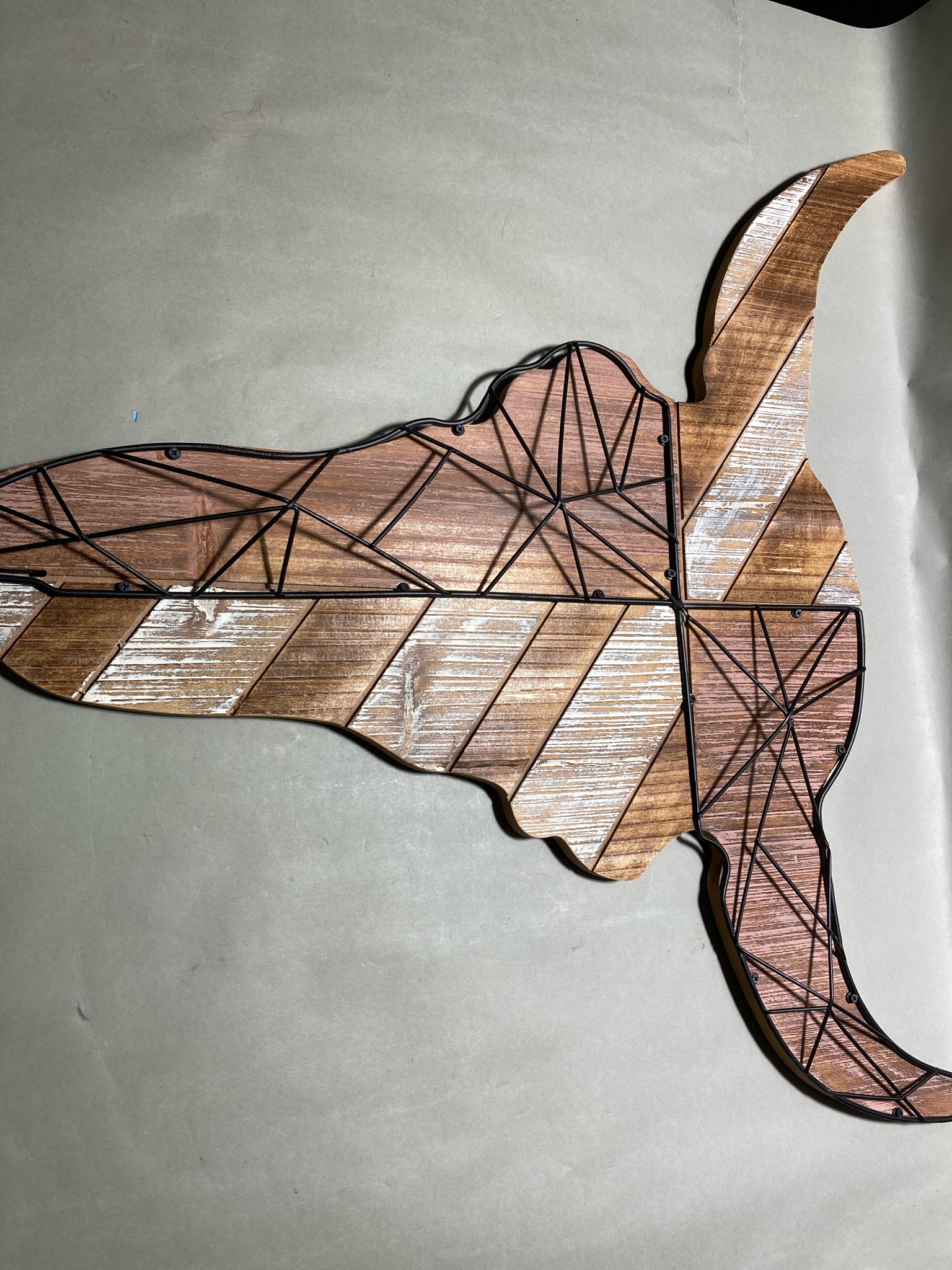 at home Brown Whitewashed Wood Bull Wall Hanging