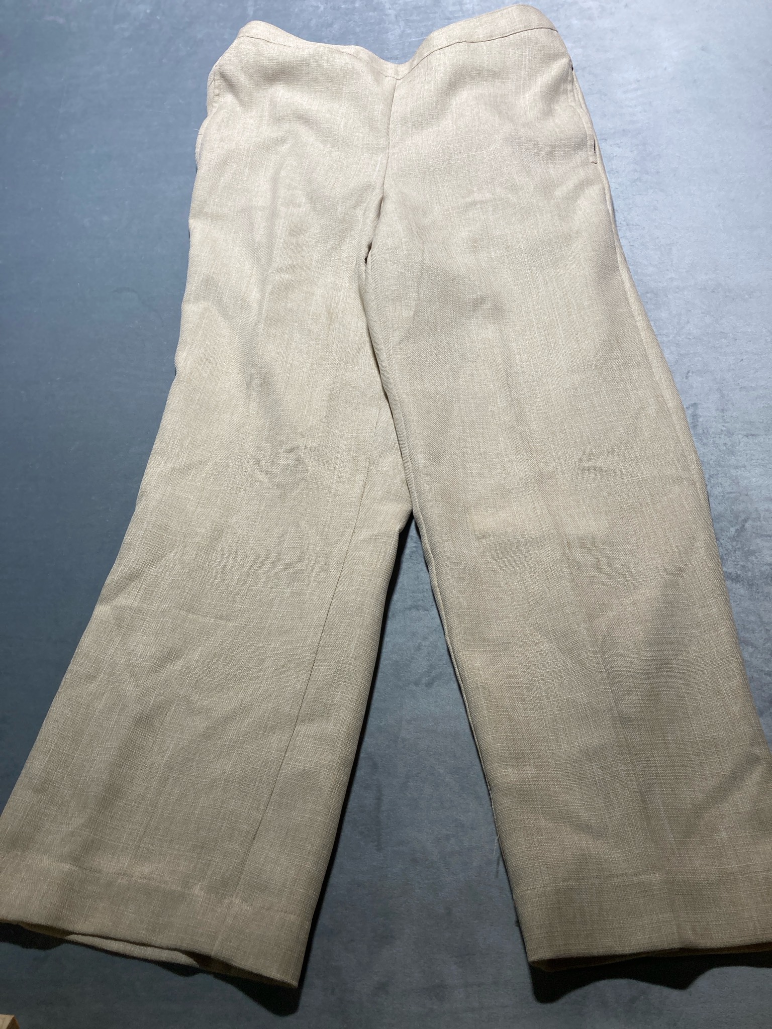 Beige Linen-Look Wide Leg Pants