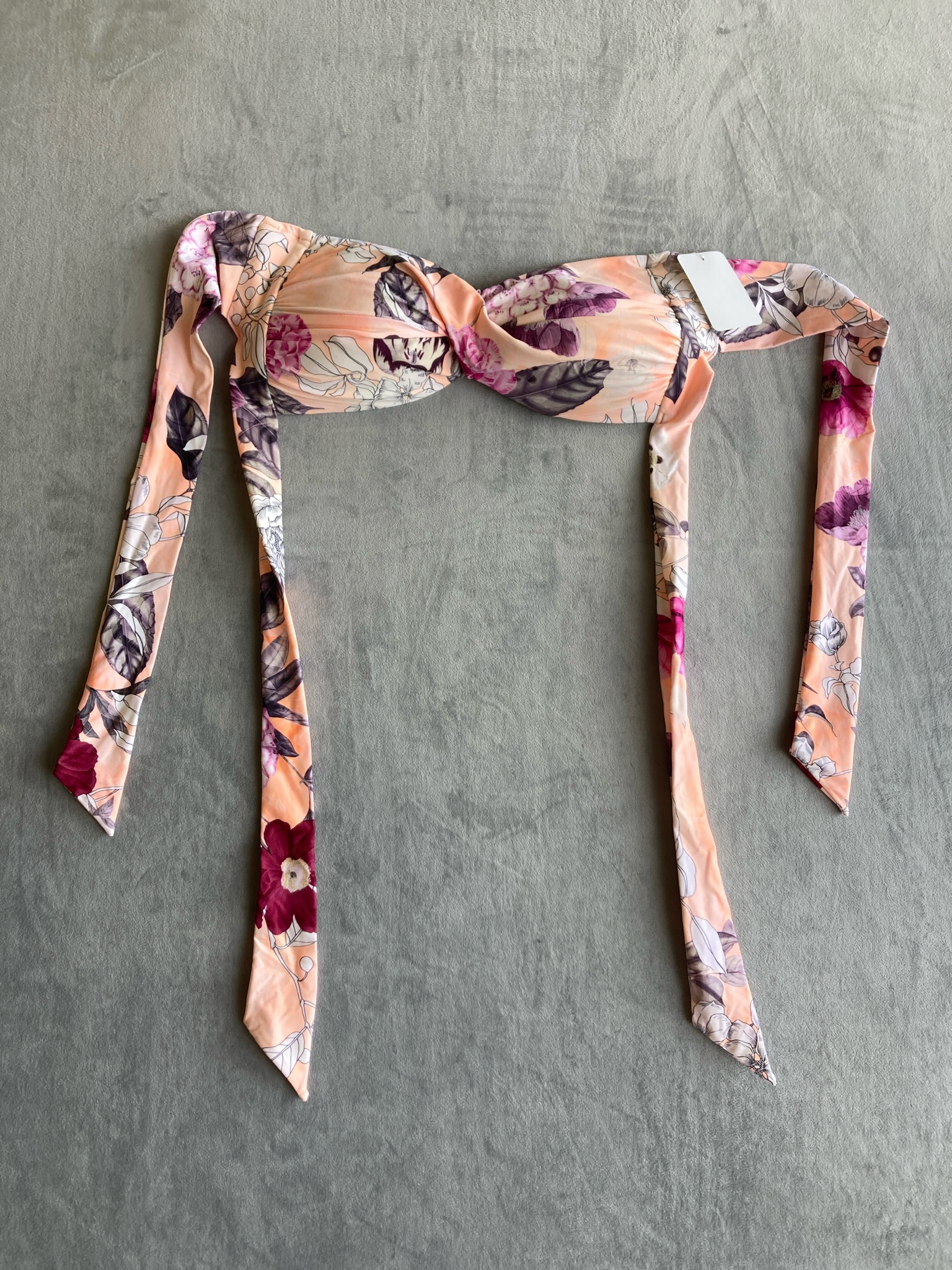 Peach Floral Stretch Bandeau Bikini Top