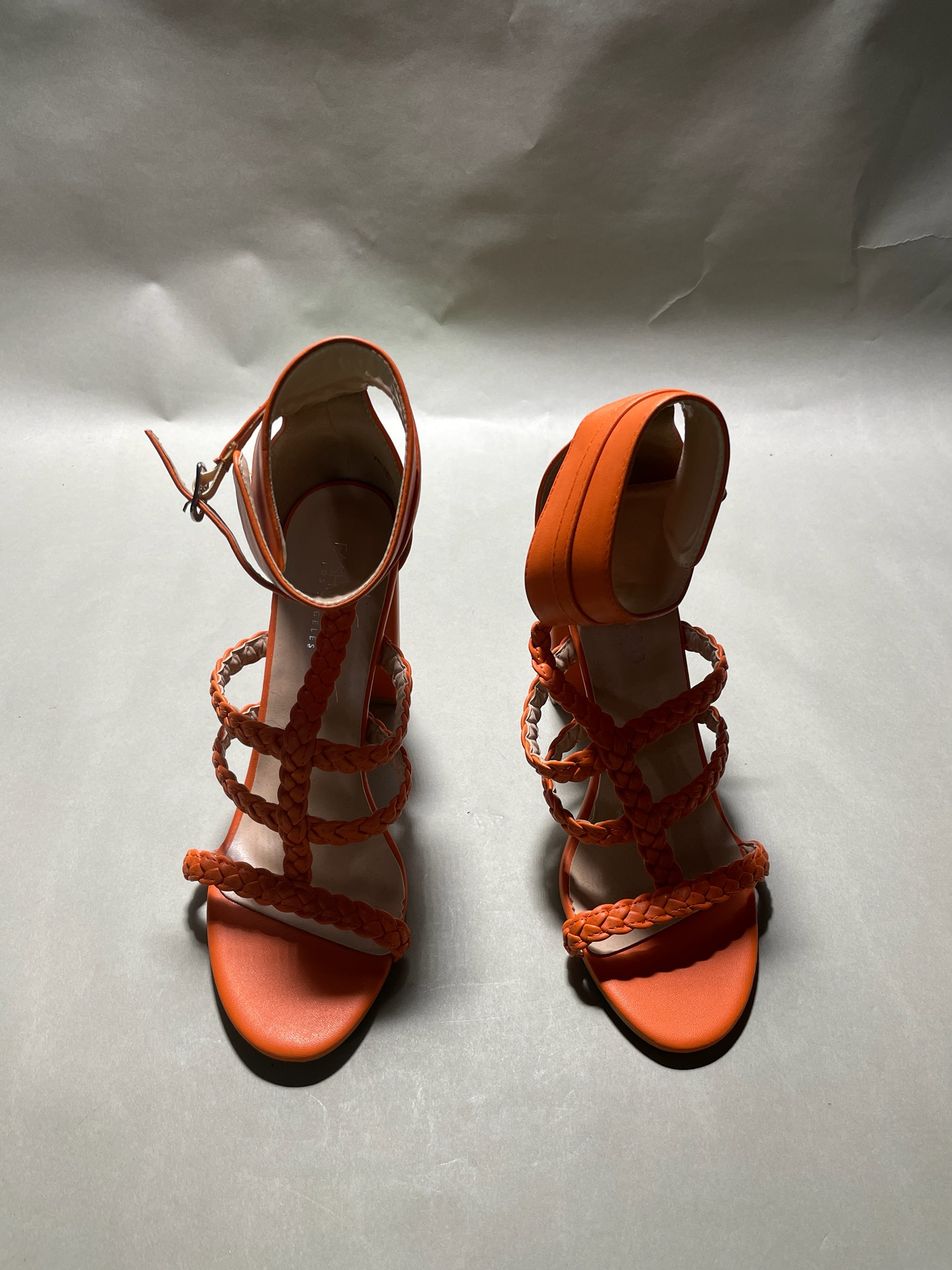 Fashion Nova Orange Braided Block Heel Sandals