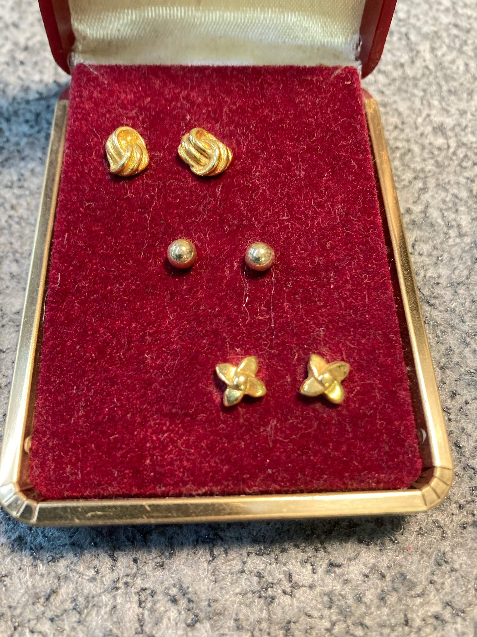 Vintage Gold Tone 3-Pair Stud Earring Set