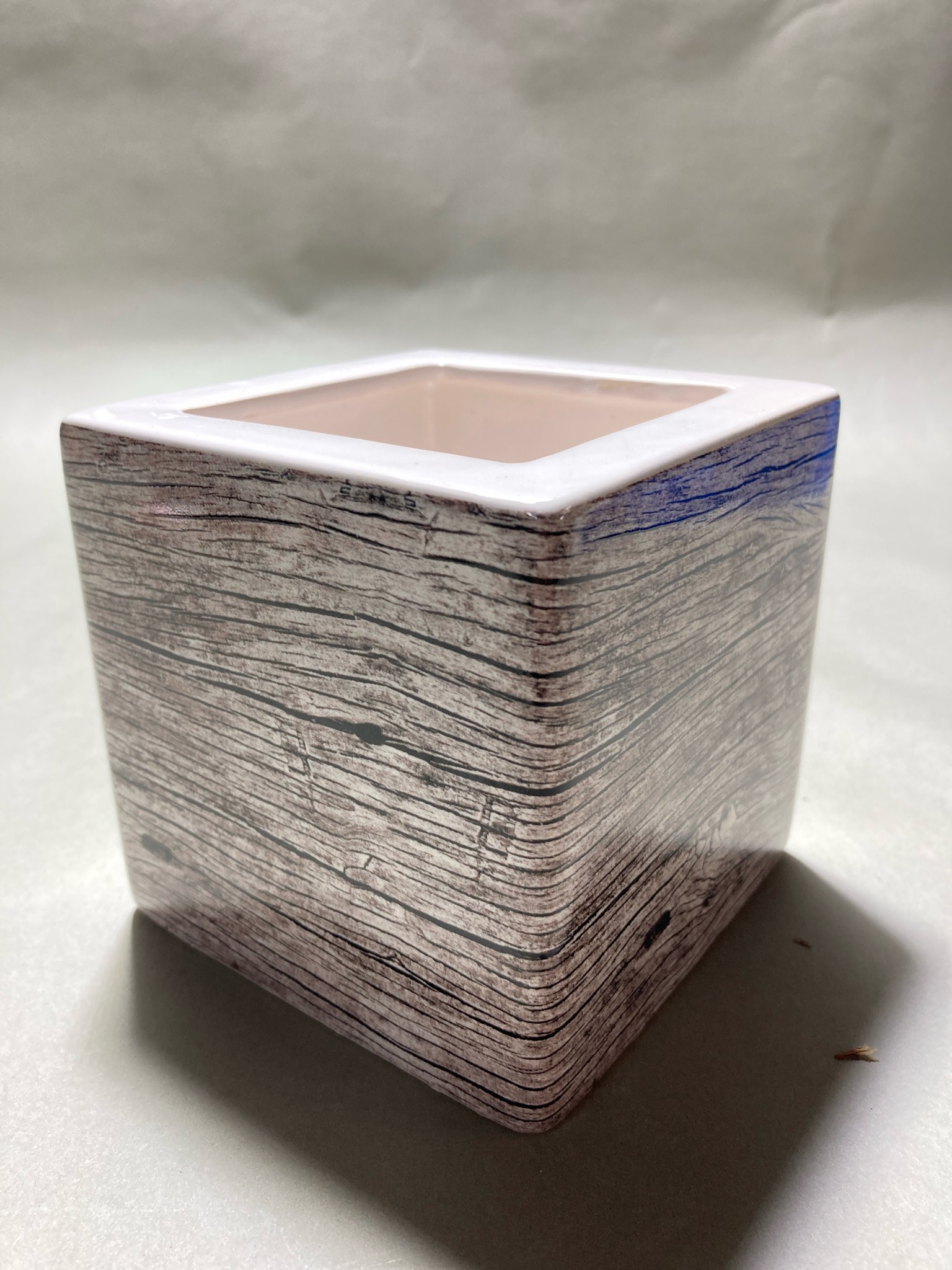 Light Gray Wood-Grain Square Planter