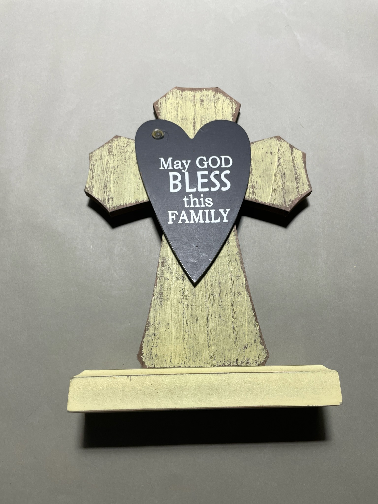 Cream Distressed Wooden Tabletop Cross