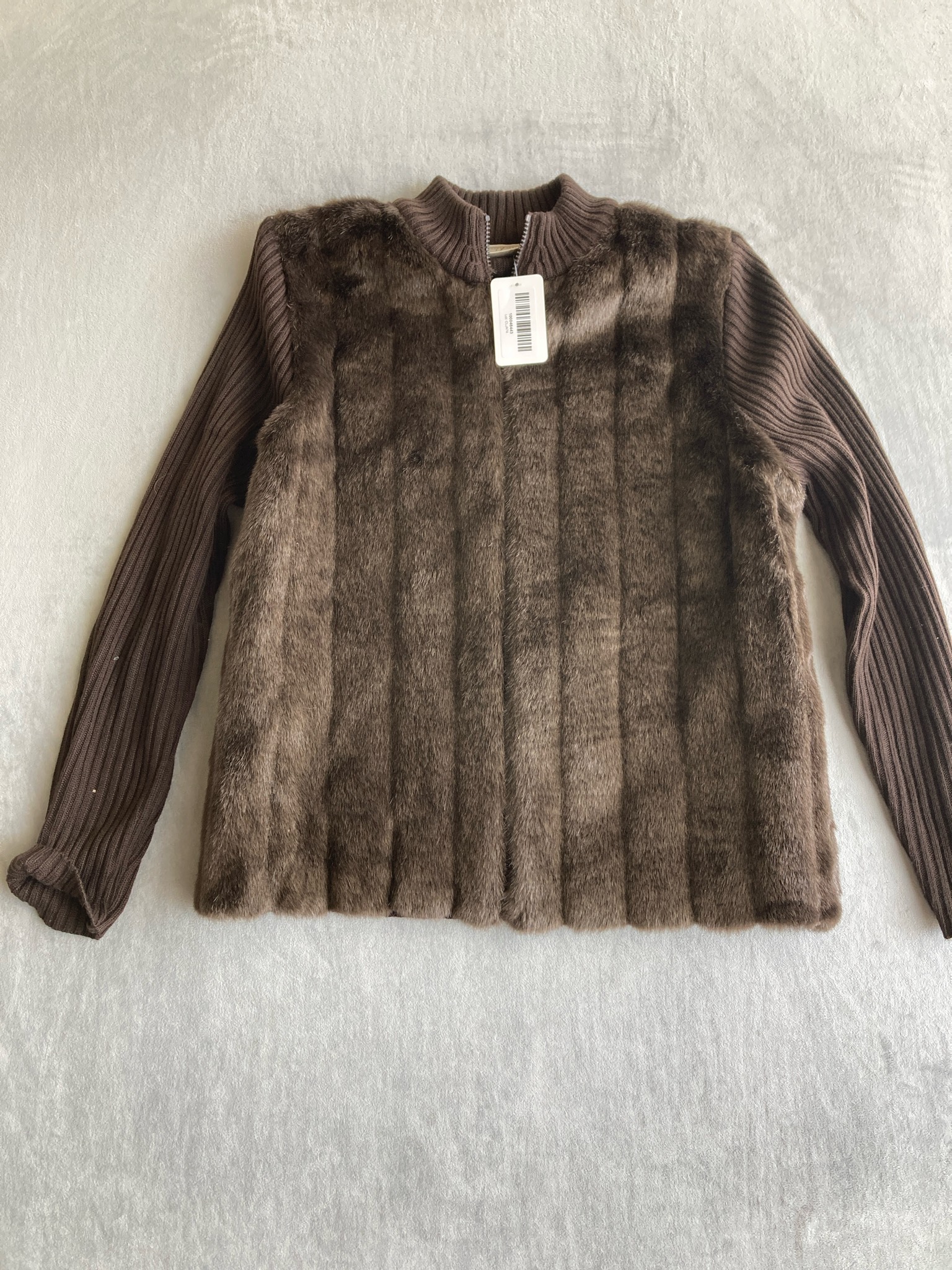 Kathie Lee Brown Acrylic Zip-Front Sweater Size Large