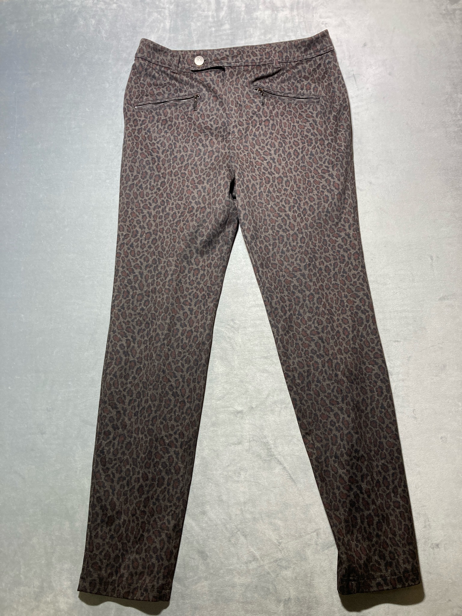 Simply Vera Vera Wang Dark Brown Leopard Print Polyester Blend Skinny Pants Size M