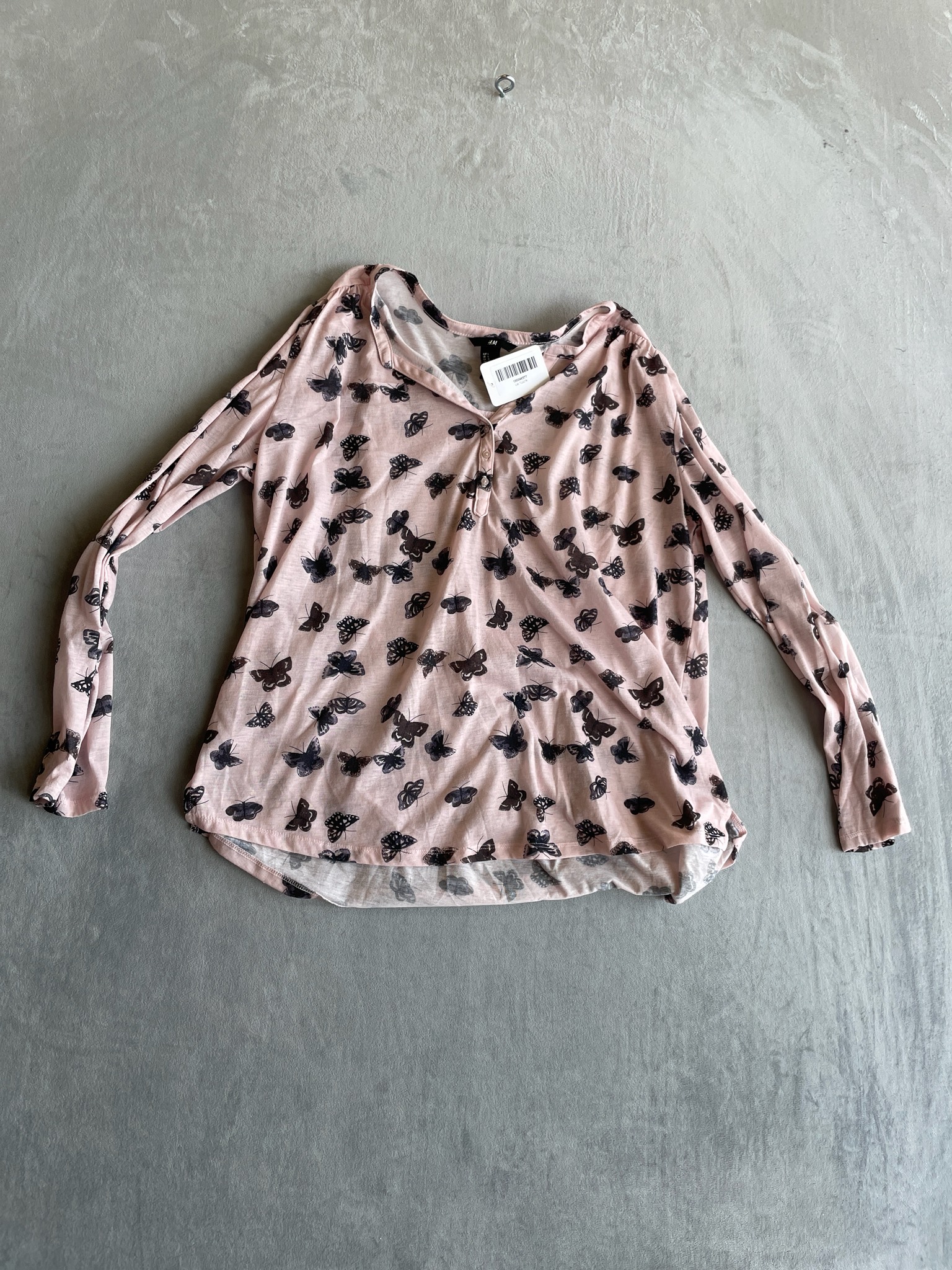 H&M Light Pink Butterfly Print Jersey Long Sleeve Top Size Large