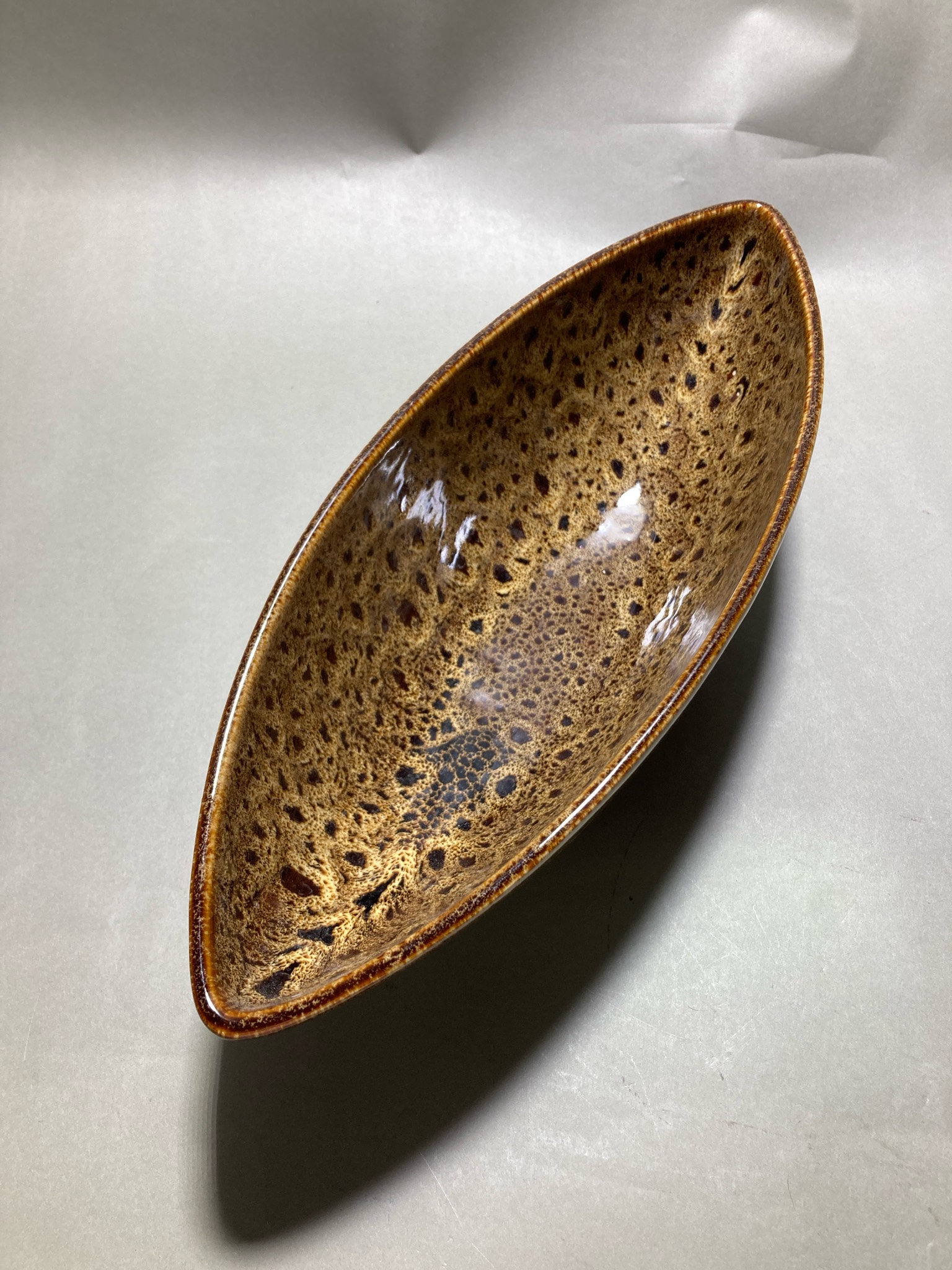 Brown Speckled Oval Ceramic Serving Bowl