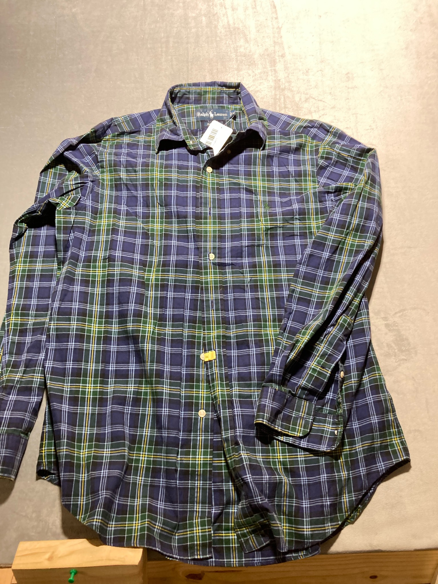 Ralph Lauren Navy Green Plaid Woven Button-Up Shirt Size M
