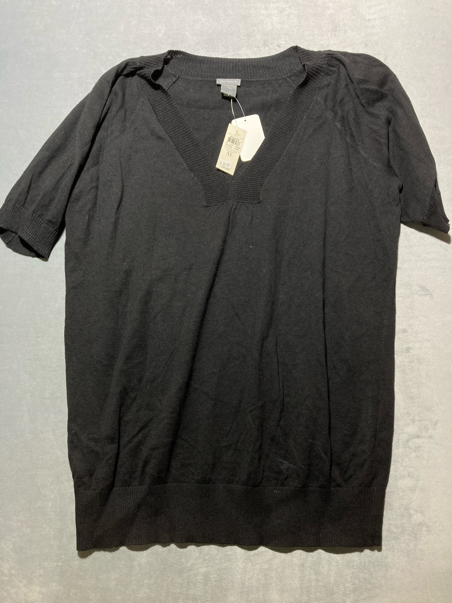 Ann Taylor Black Fine Knit Short Sleeve Sweater Size XL