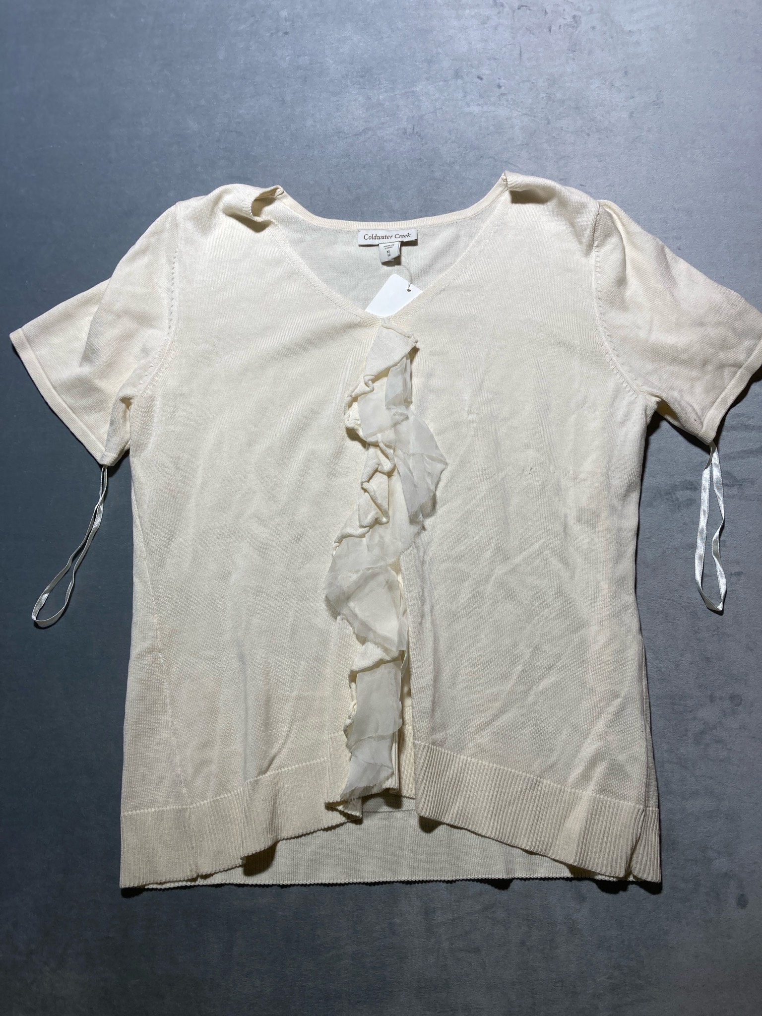 Coldwater Creek Ivory Silk-Cotton Short-Sleeve Sweater Size XL (16)