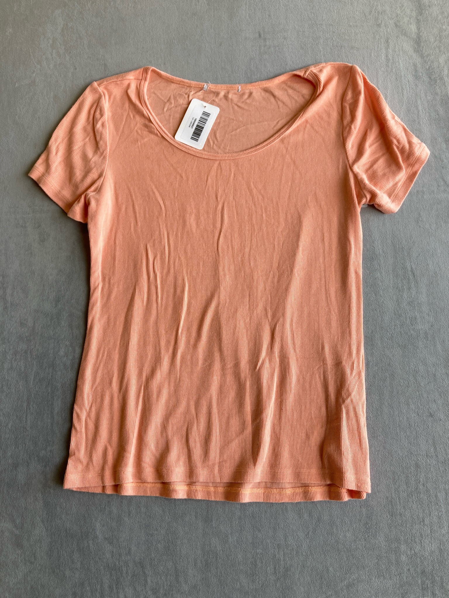Peach Ribbed Knit Short Sleeve Top